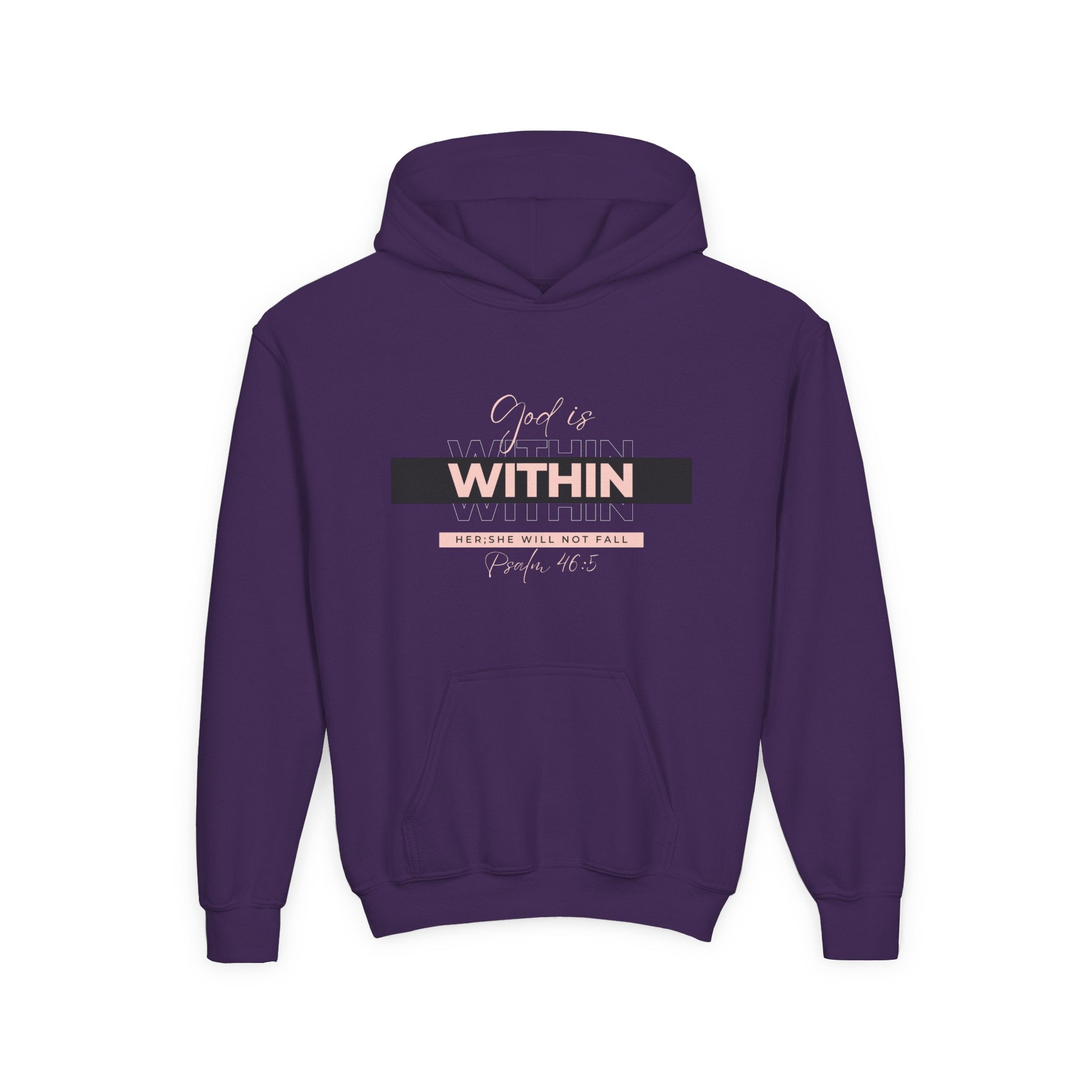 God Is Within Her Youth Hoodie — Psalm 46:5 Christian Hoodie for Girls | Inspirational Faith-Based Kids Pullover