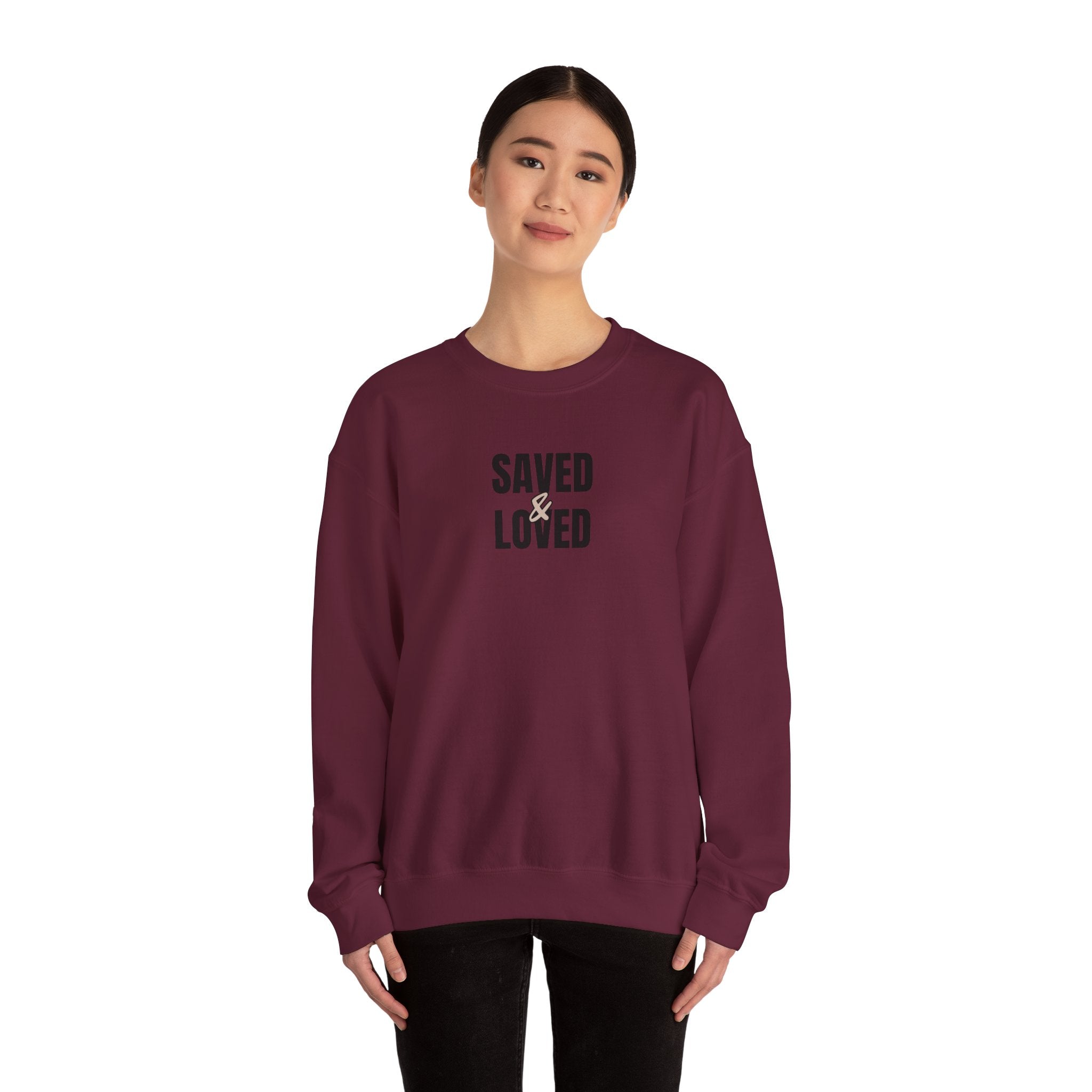 Saved & Loved Crewneck Sweatshirt — Psalm 91:16 Christian Faith Sweatshirt