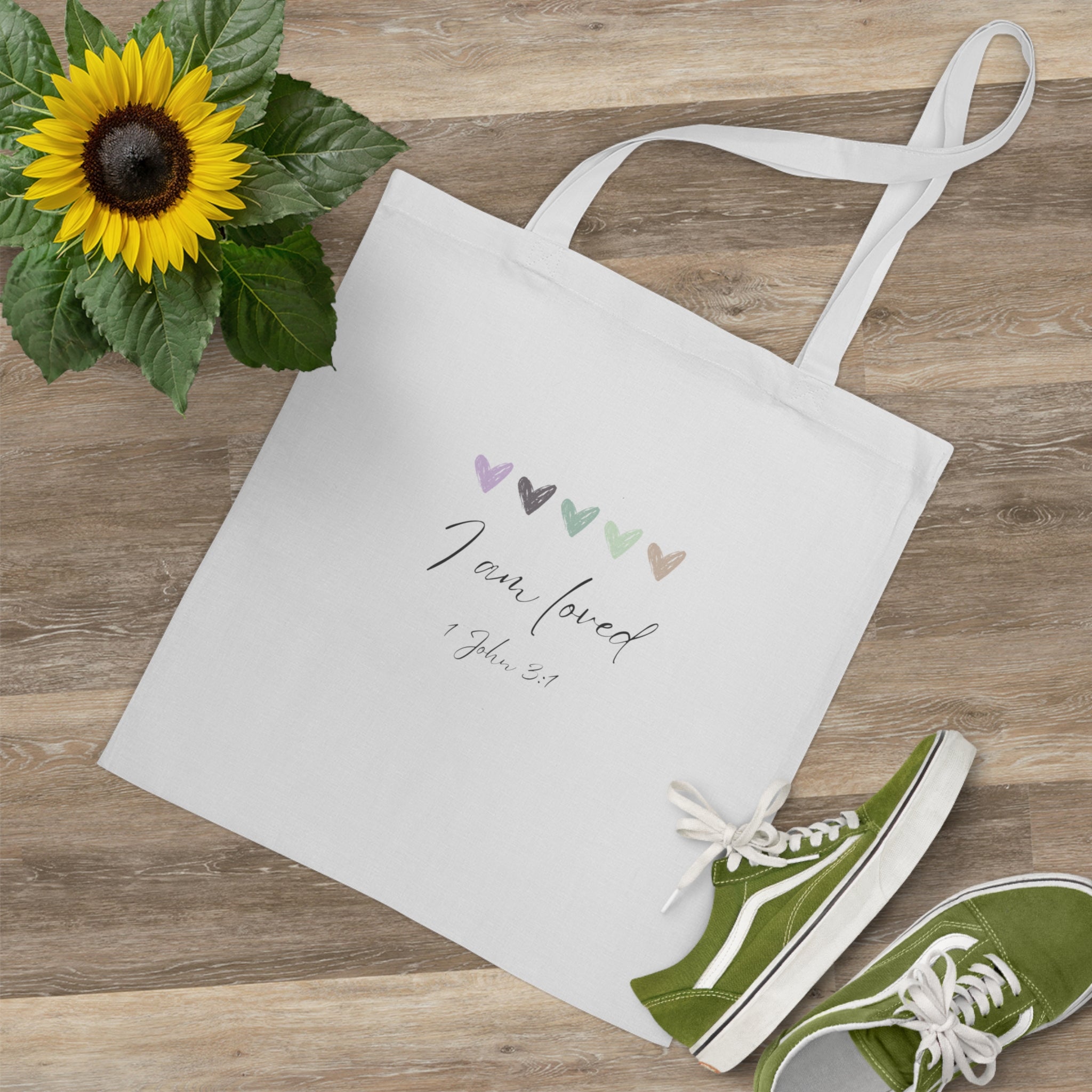 I Am Loved Tote Bag – 1 John 3:1 Scripture Cotton Tote | Christian Inspirational Canvas Bag
