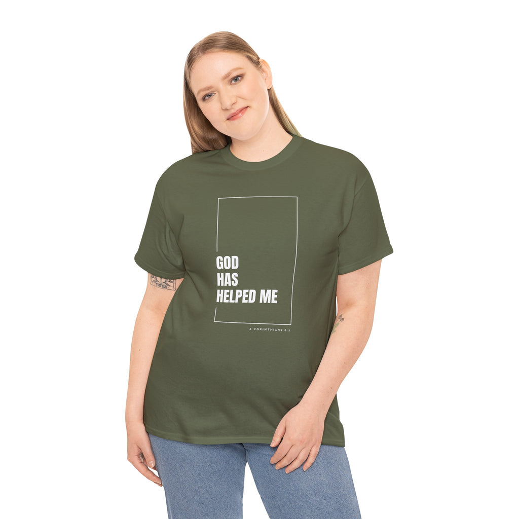 God Has Helped Me Christian T-Shirt – 2 Corinthians 6:2 Faith Tee | Unisex Heavy Cotton Shirt