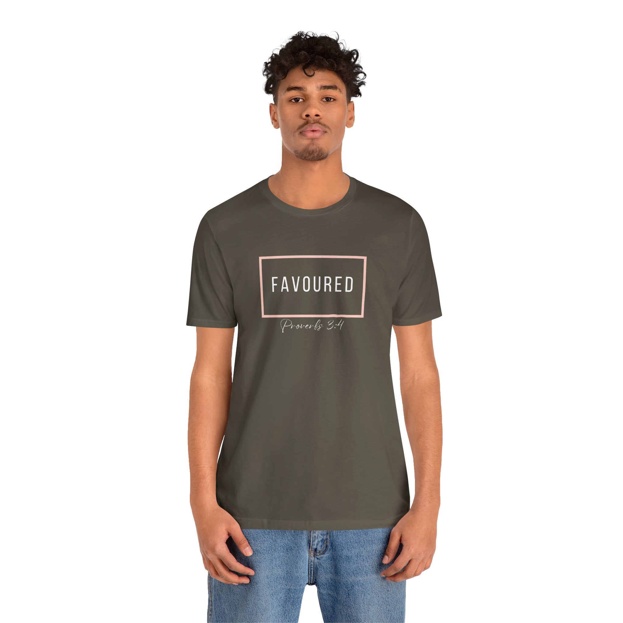 Favoured Christian T-Shirt – Proverbs 3:4 Scripture Tee | Faith-Based Unisex Shirt