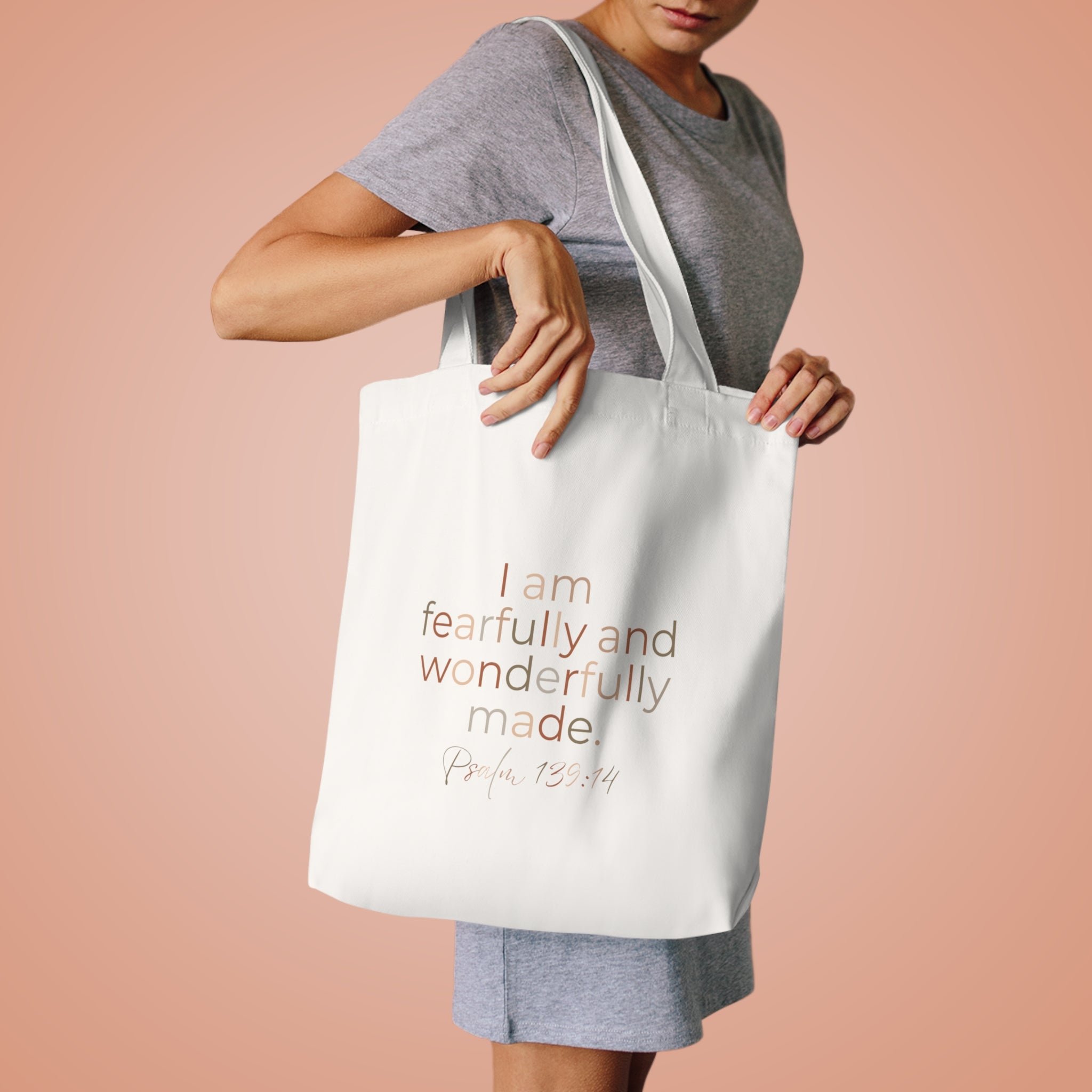 Fearfully & Wonderfully Made Tote Bag — Psalm 139:14 Christian Cotton Canvas Bag (Inspirational Scripture Tote)