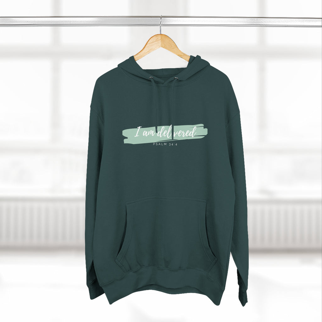 I Am Delivered Christian Hoodie — Psalm 34:4 Faith Hoodie | Inspirational Scripture Pullover | Unisex Christian Apparel