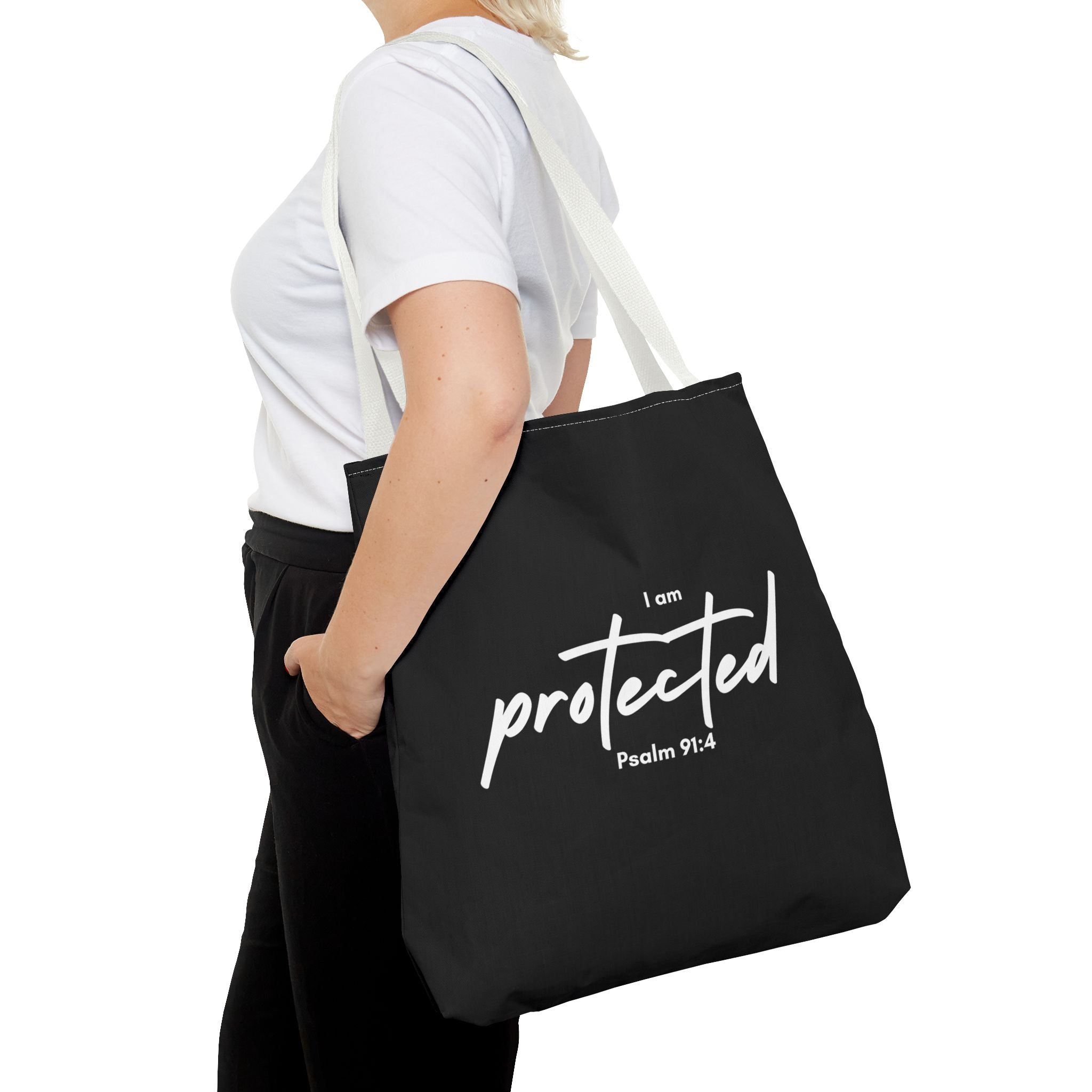 I Am Protected Tote Bag — Psalm 91:4 Christian Scripture Canvas Tote | Faith-Based Carryall
