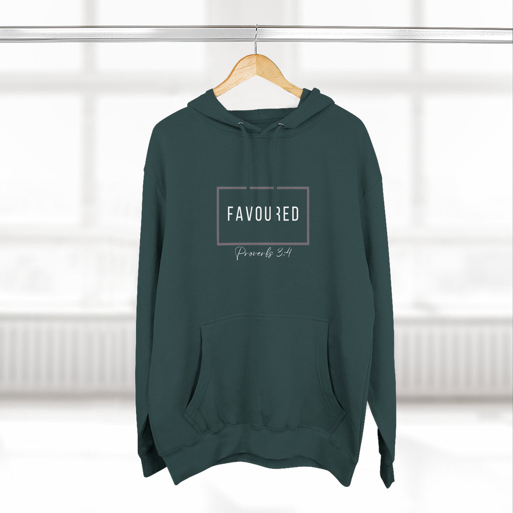 Favoured Christian Hoodie – Proverbs 3:4 Scripture Minimalist Hoodie | Faith-Based Unisex Fleece Pullover
