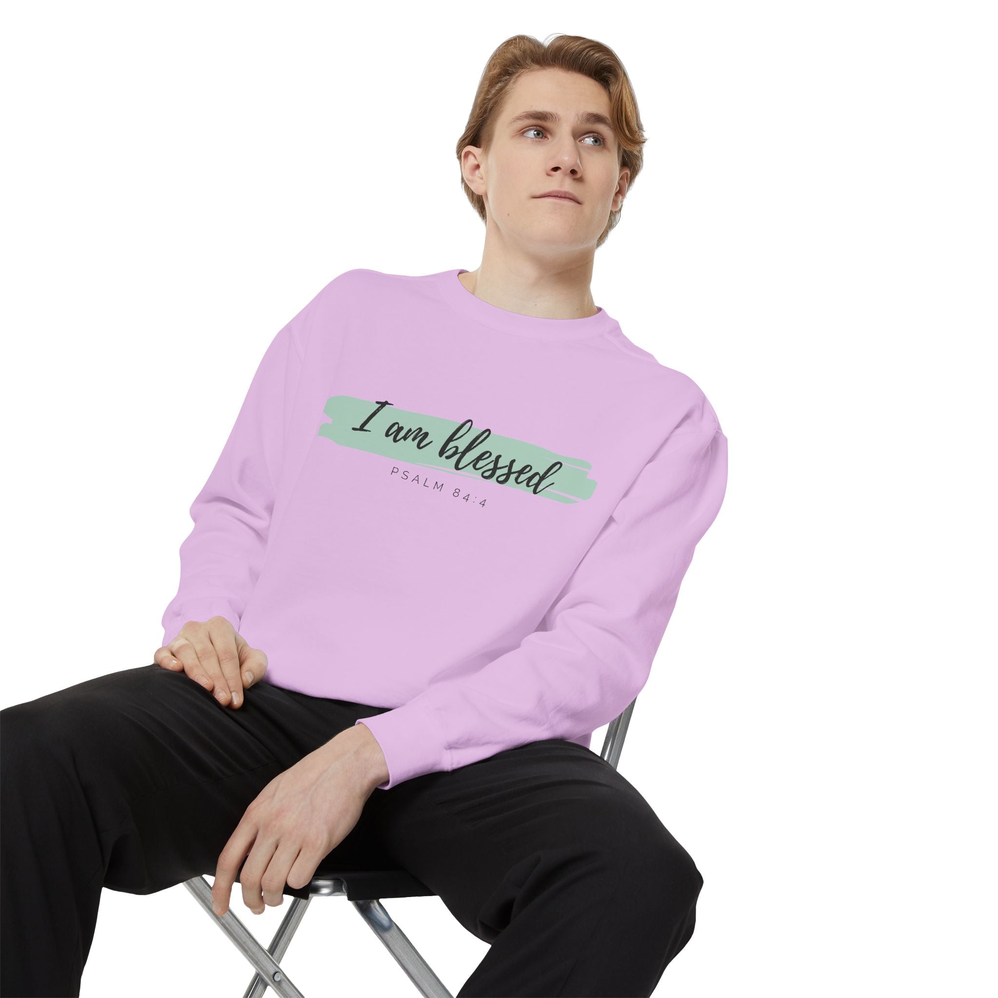 I Am Blessed Sweatshirt – Psalm 84:4 Christian Inspirational Crewneck (Garment-Dyed)
