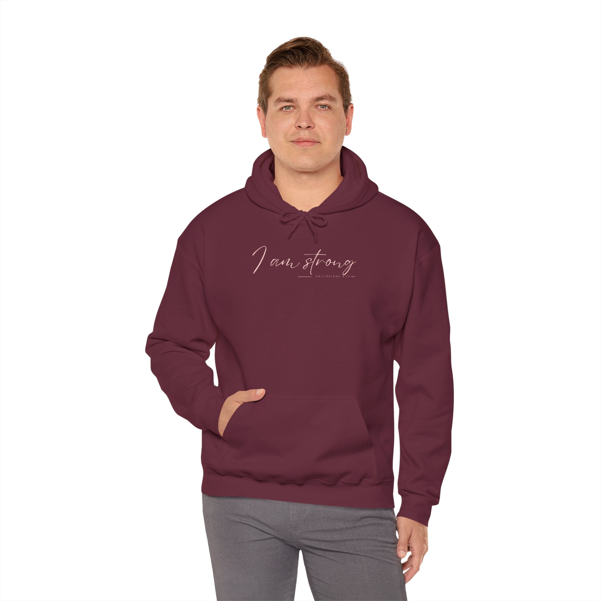I Am Strong Hoodie – Philippians 4:13 Christian Unisex Faith Sweatshirt