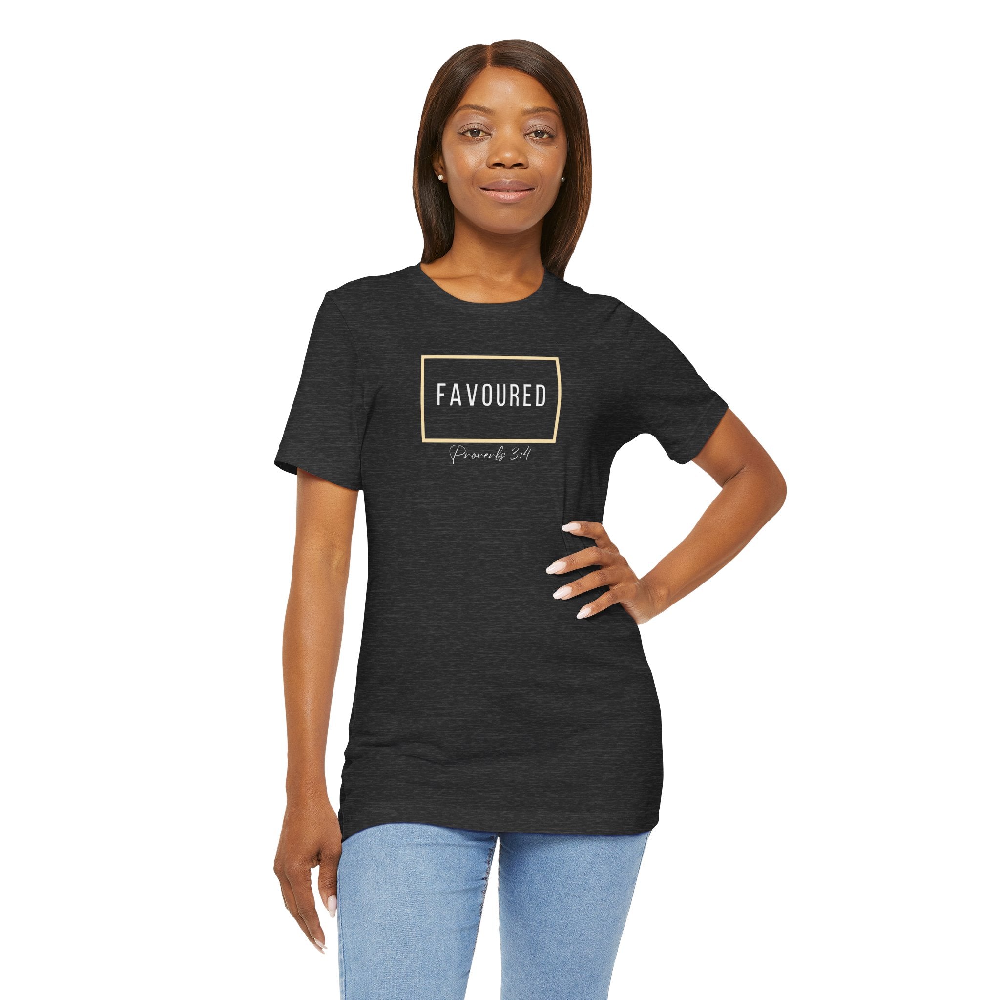 Favoured Christian T-Shirt – Proverbs 3:4 Scripture Tee | Faith-Based Unisex Shirt