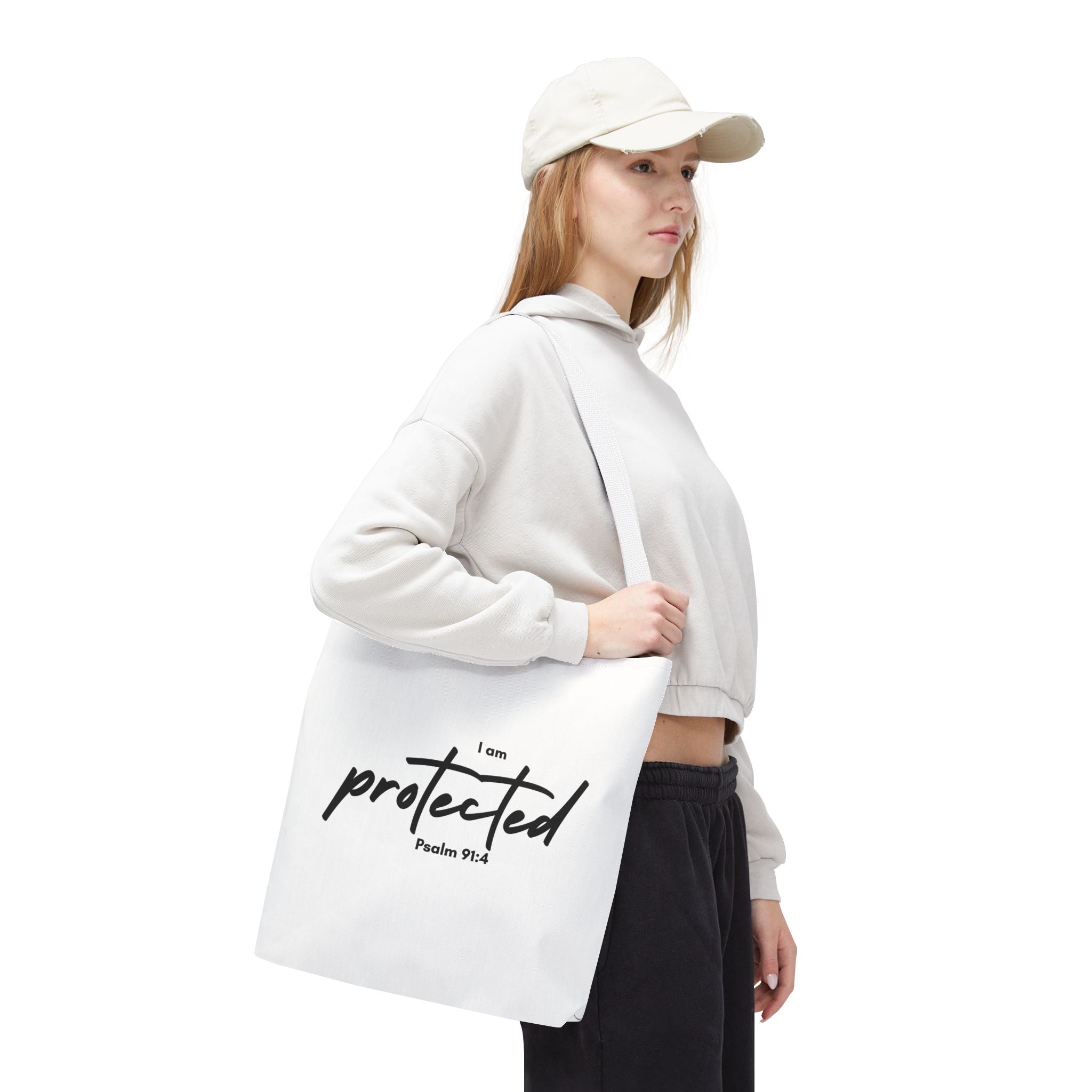 I Am Protected Tote Bag — Psalm 91:4 Christian Scripture Canvas Tote | Faith-Based Carryall