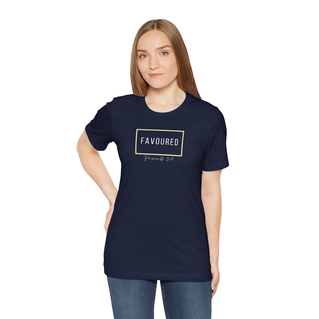 Favoured Christian T-Shirt – Proverbs 3:4 Scripture Tee | Faith-Based Unisex Shirt