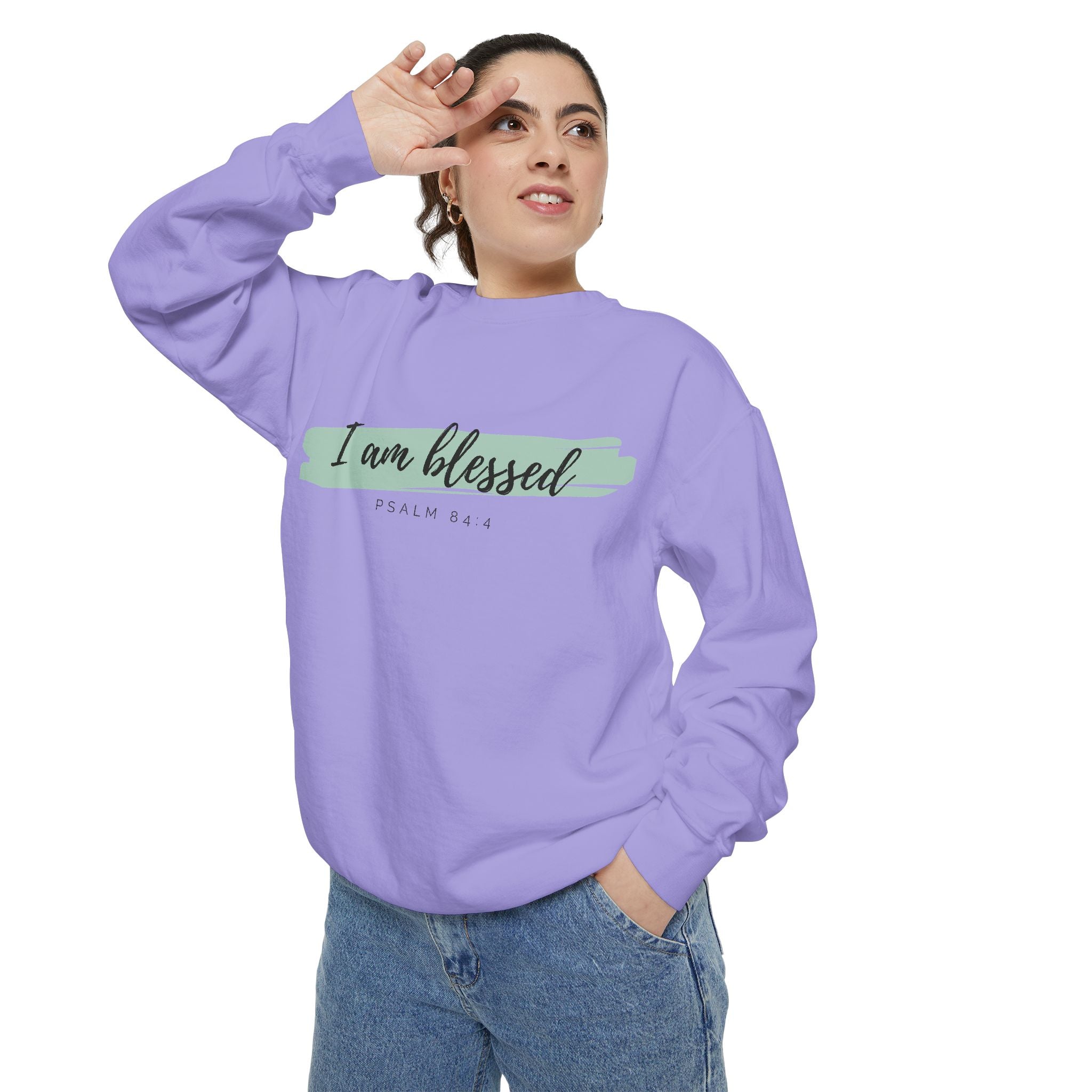 I Am Blessed Sweatshirt – Psalm 84:4 Christian Inspirational Crewneck (Garment-Dyed)