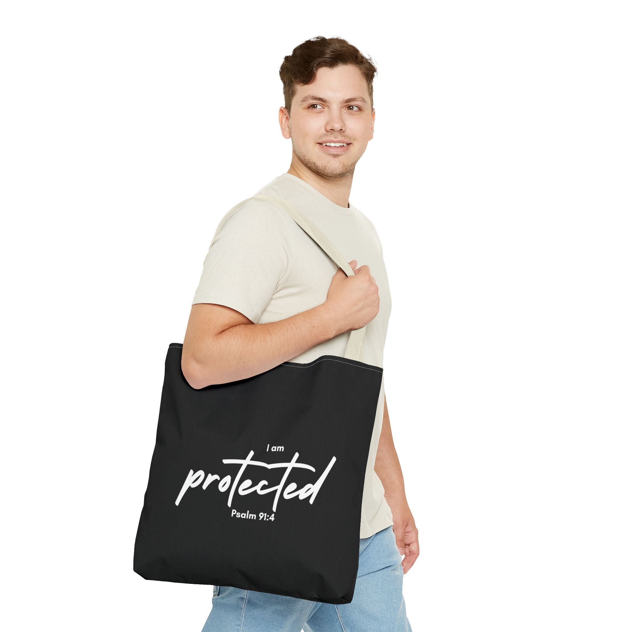 I Am Protected Tote Bag — Psalm 91:4 Christian Scripture Canvas Tote | Faith-Based Carryall