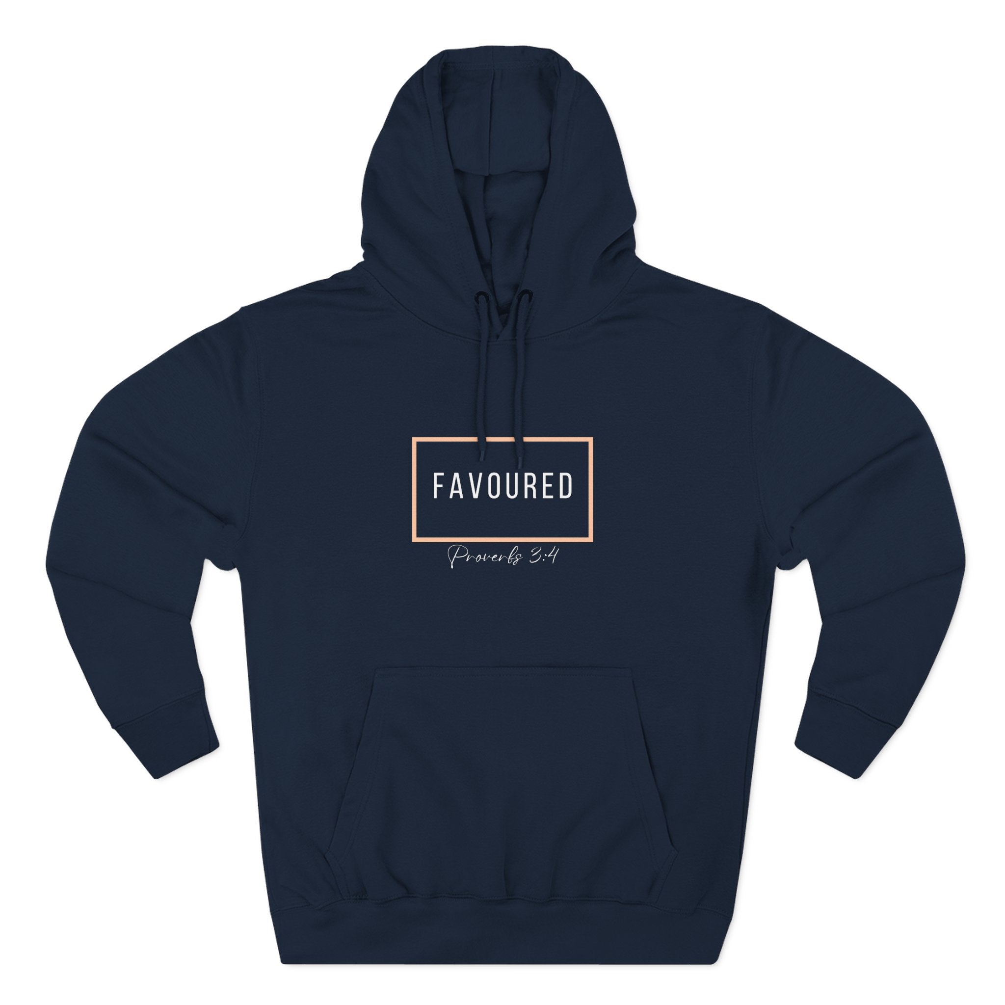 Favoured Christian Hoodie – Proverbs 3:4 Scripture Minimalist Hoodie | Faith-Based Unisex Fleece Pullover