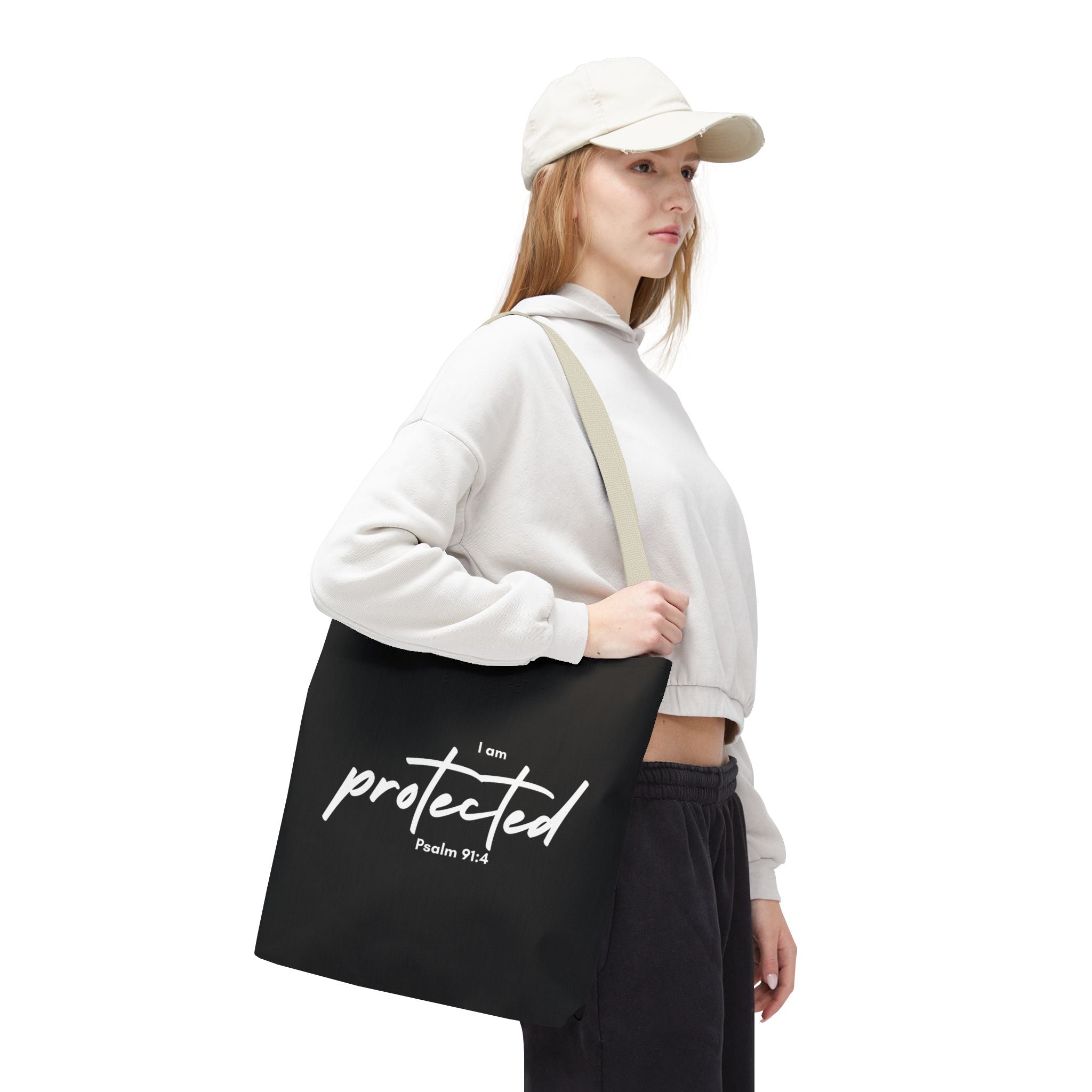 I Am Protected Tote Bag — Psalm 91:4 Christian Scripture Canvas Tote | Faith-Based Carryall