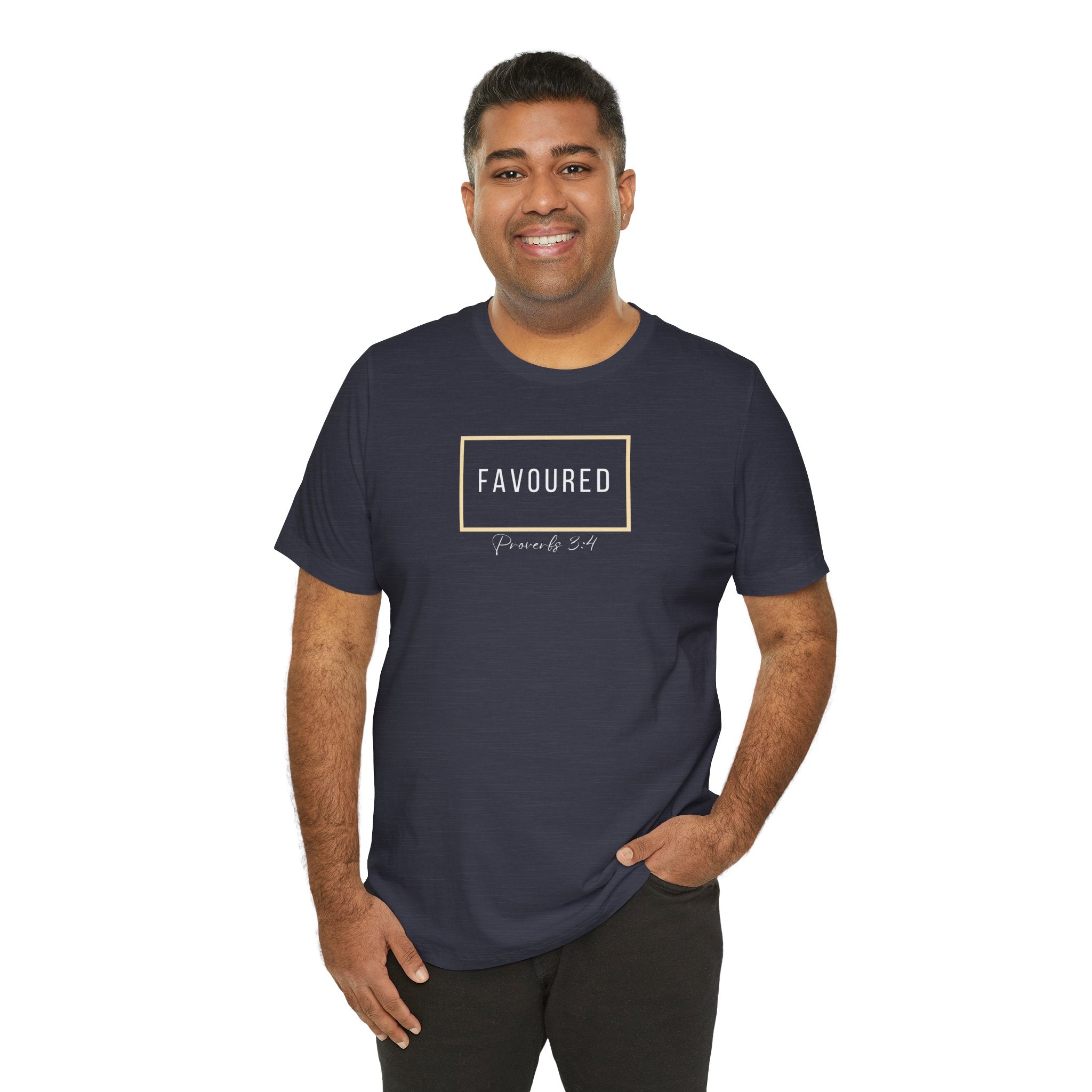 Favoured Christian T-Shirt – Proverbs 3:4 Scripture Tee | Faith-Based Unisex Shirt