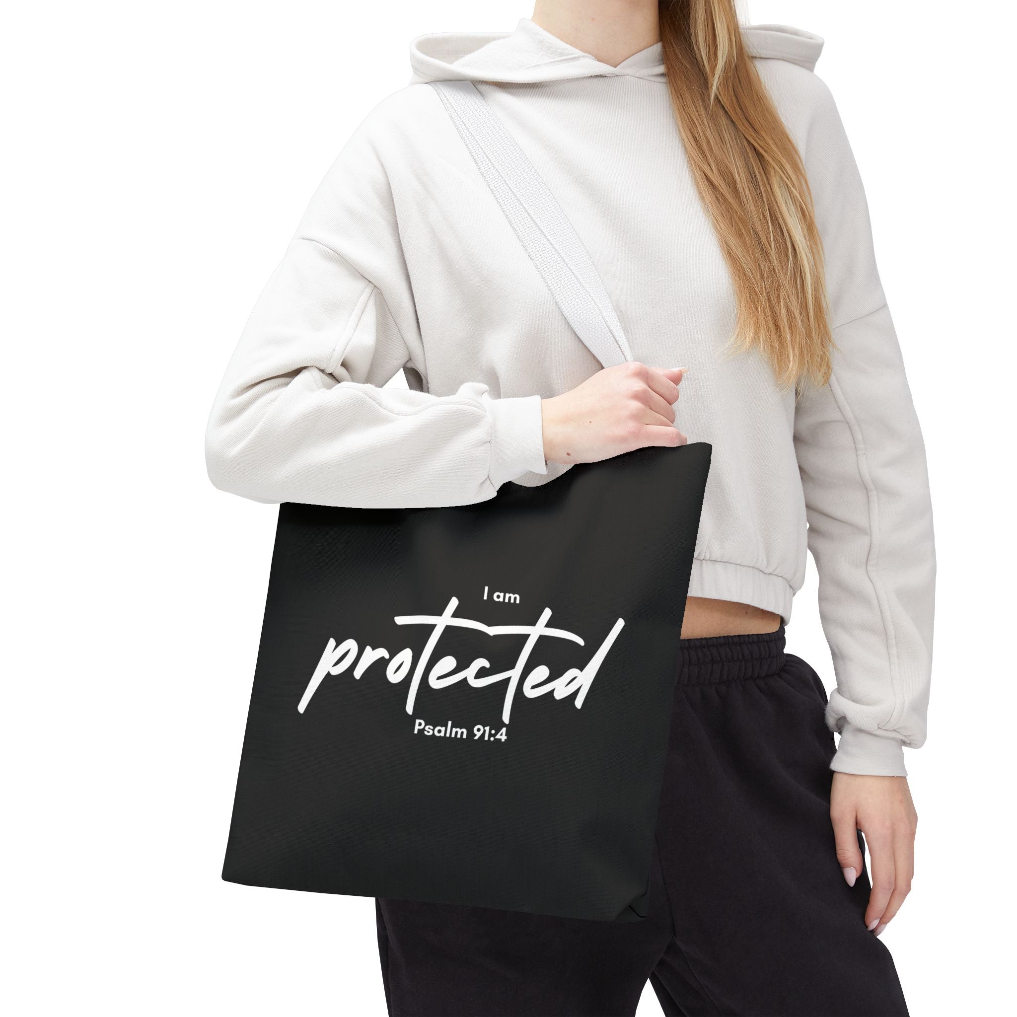 I Am Protected Tote Bag — Psalm 91:4 Christian Scripture Canvas Tote | Faith-Based Carryall