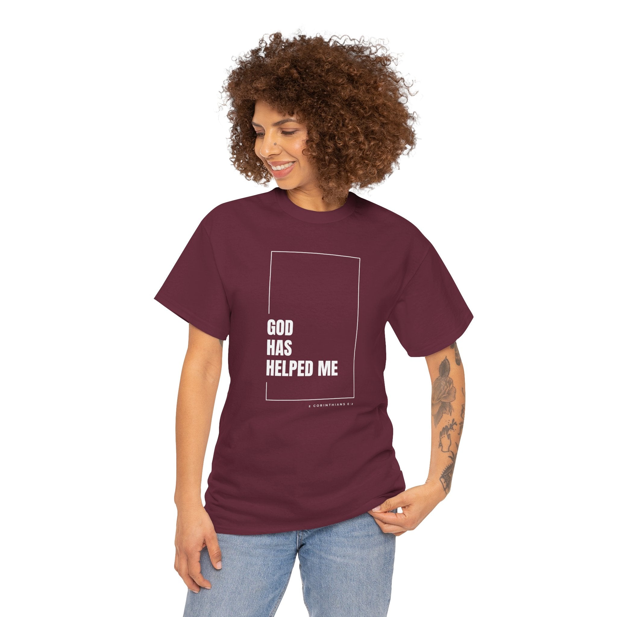 God Has Helped Me Christian T-Shirt – 2 Corinthians 6:2 Faith Tee | Unisex Heavy Cotton Shirt