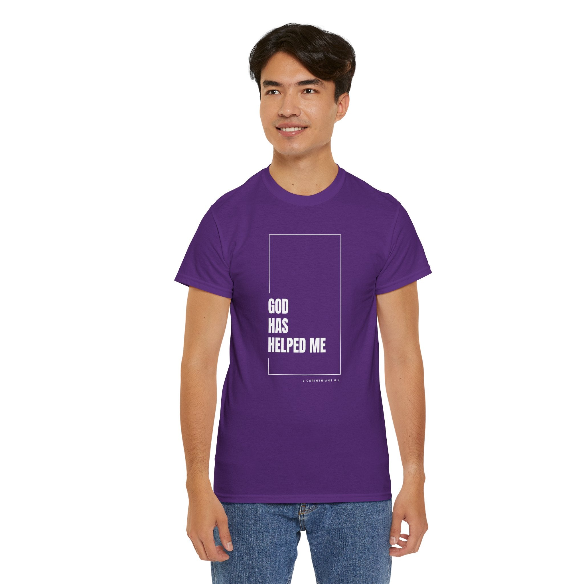 God Has Helped Me Christian T-Shirt – 2 Corinthians 6:2 Faith Tee | Unisex Heavy Cotton Shirt