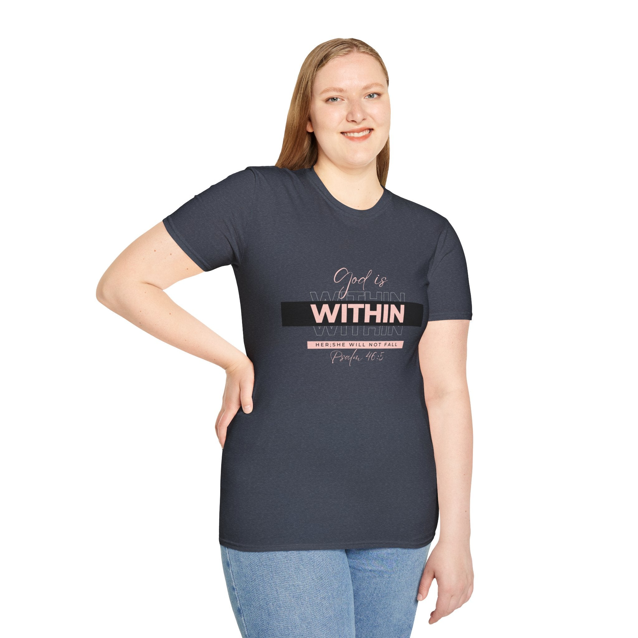 Christian T-Shirt – God Is Within Her (Psalm 46:5) – Inspirational Bible Verse Tee, Faith Apparel for Women