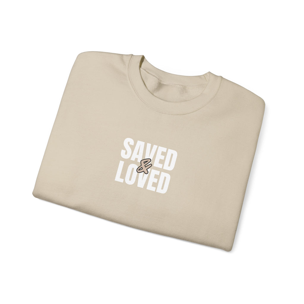 Saved & Loved Crewneck Sweatshirt — Psalm 91:16 Christian Faith Sweatshirt