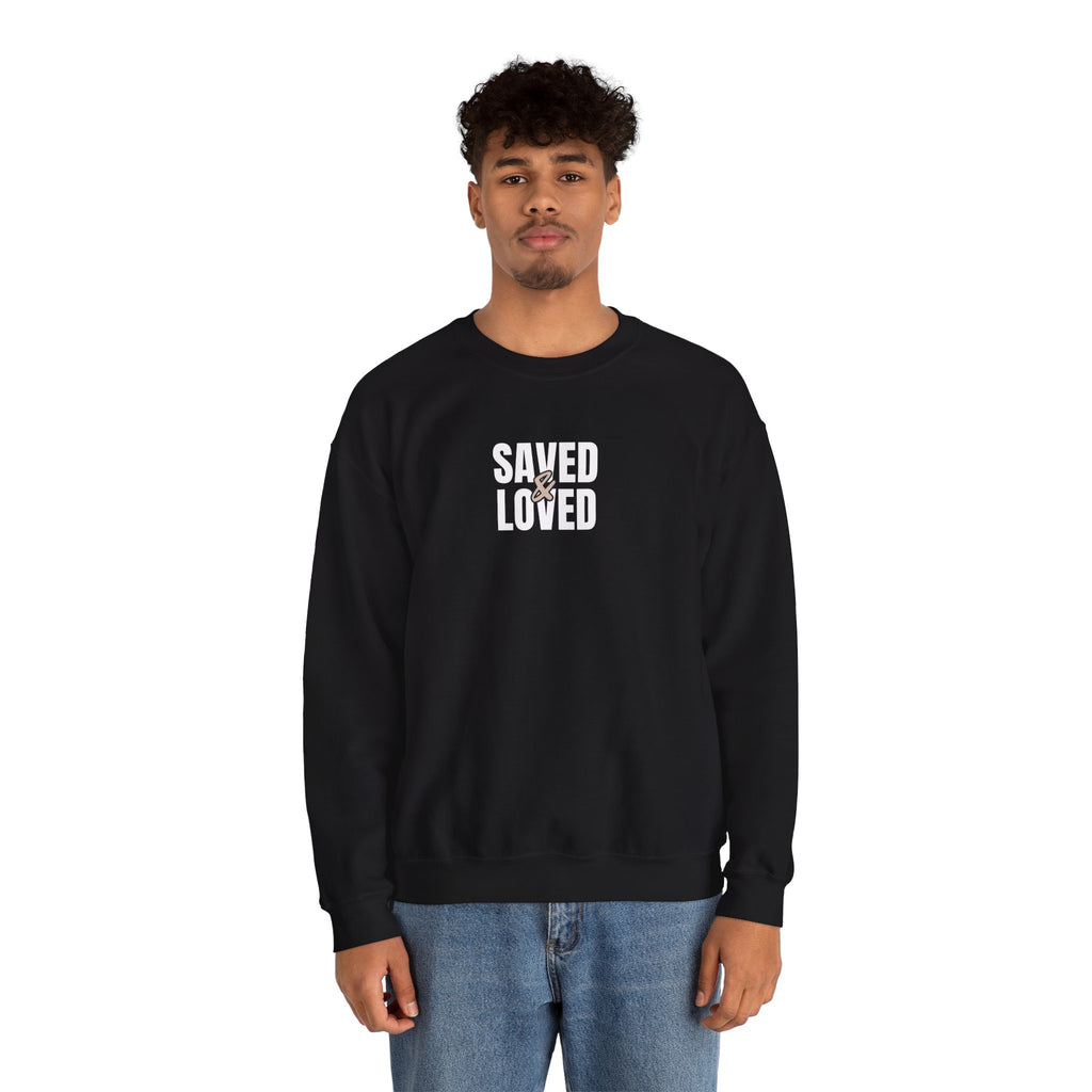 Saved & Loved Crewneck Sweatshirt — Psalm 91:16 Christian Faith Sweatshirt