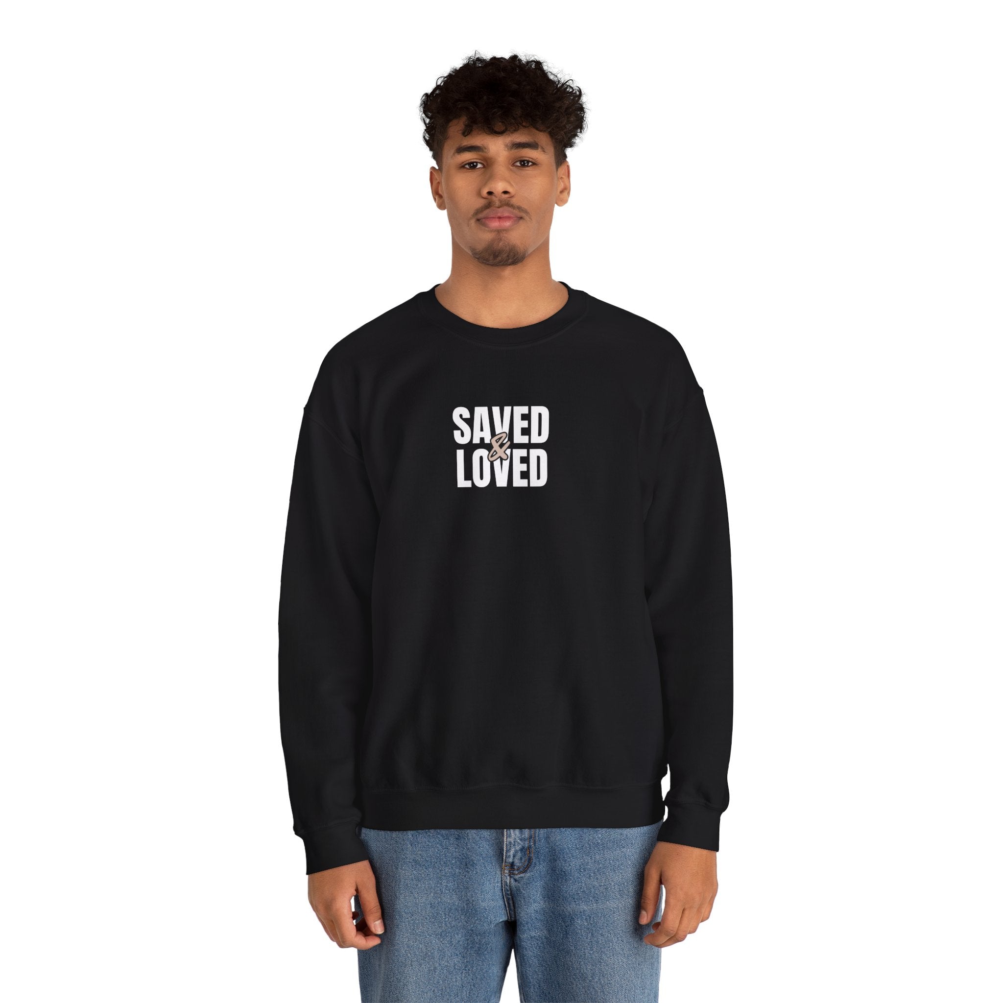 Saved & Loved Crewneck Sweatshirt — Psalm 91:16 Christian Faith Sweatshirt
