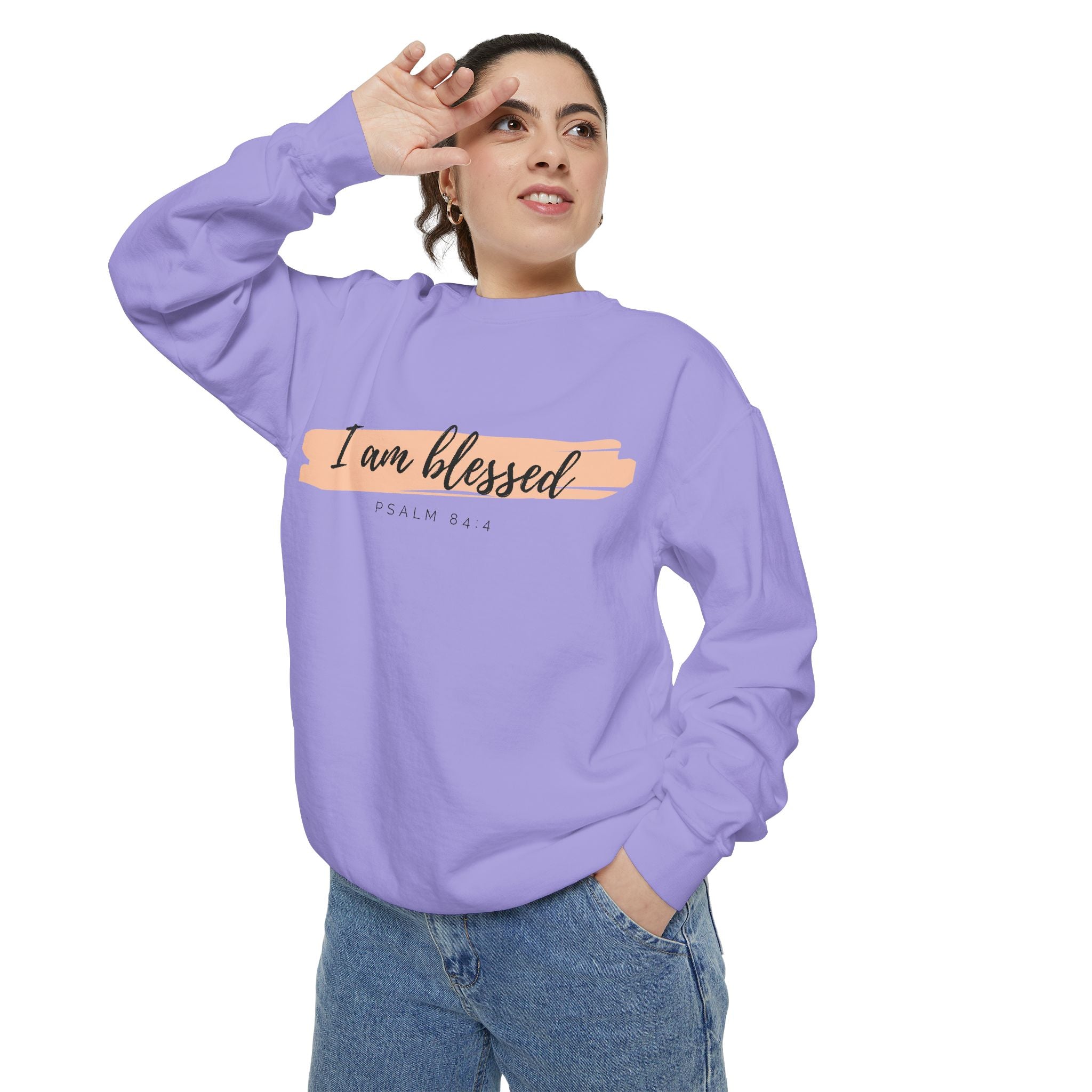 I Am Blessed Sweatshirt – Psalm 84:4 Christian Inspirational Crewneck (Garment-Dyed)