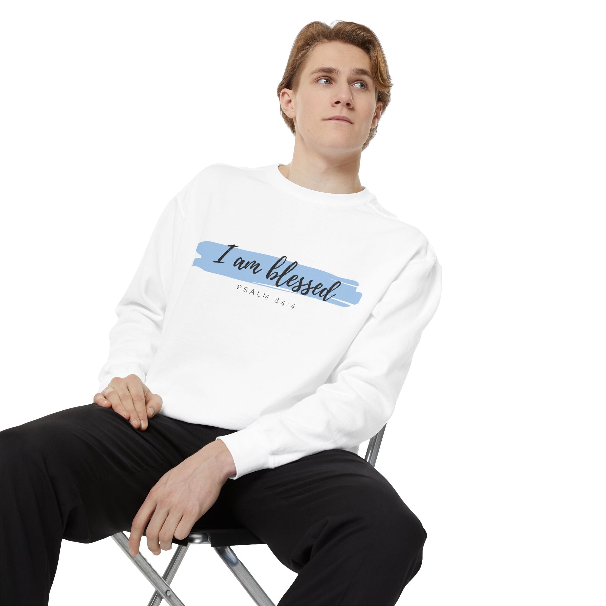 I Am Blessed Sweatshirt – Psalm 84:4 Christian Inspirational Crewneck (Garment-Dyed)