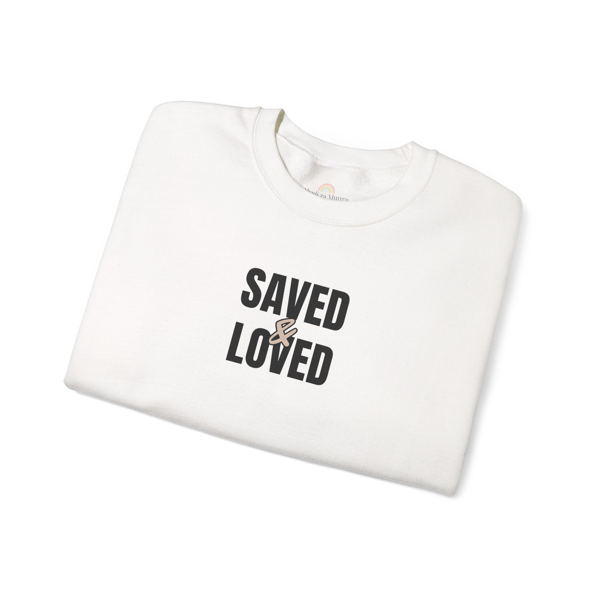 Saved & Loved Crewneck Sweatshirt — Psalm 91:16 Christian Faith Sweatshirt