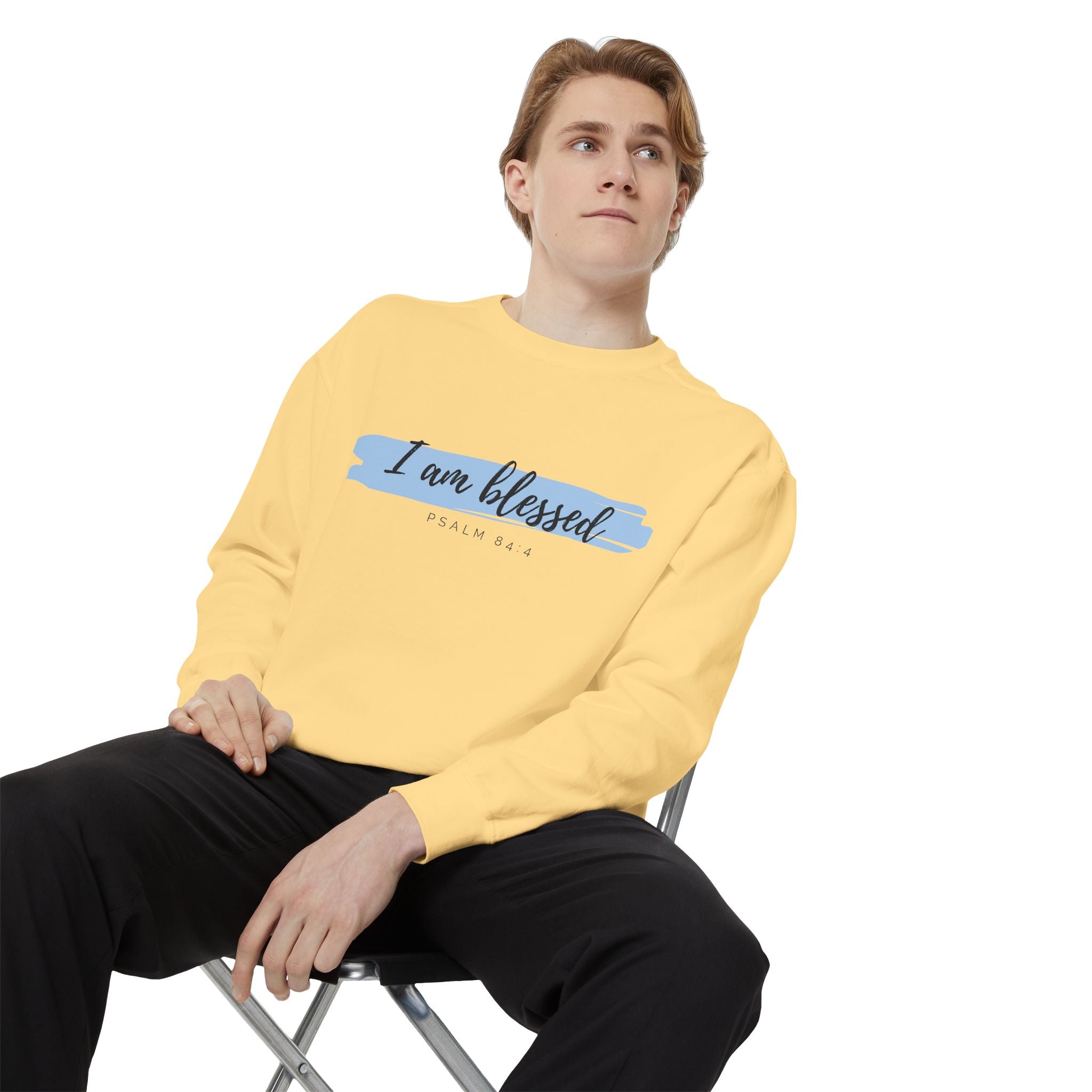 I Am Blessed Sweatshirt – Psalm 84:4 Christian Inspirational Crewneck (Garment-Dyed)