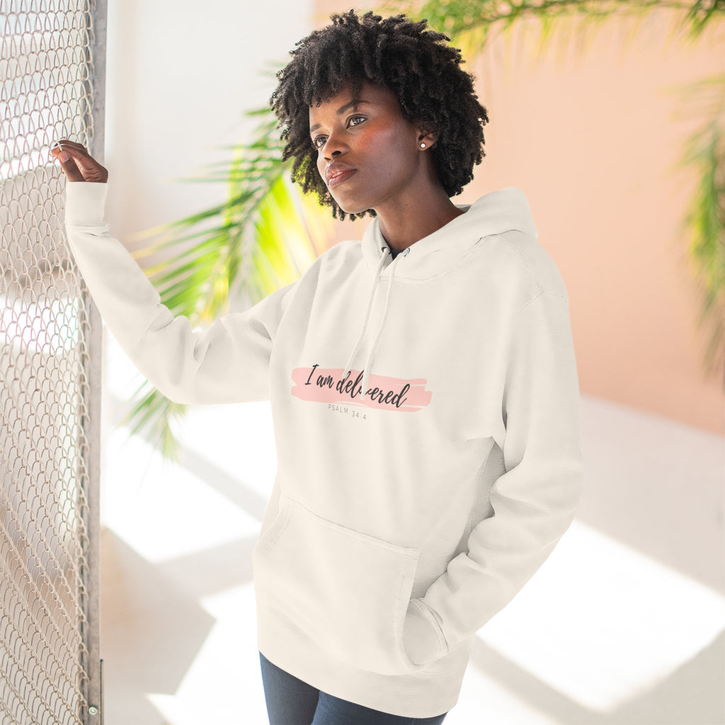 I Am Delivered Christian Hoodie — Psalm 34:4 Faith Hoodie | Inspirational Scripture Pullover | Unisex Christian Apparel