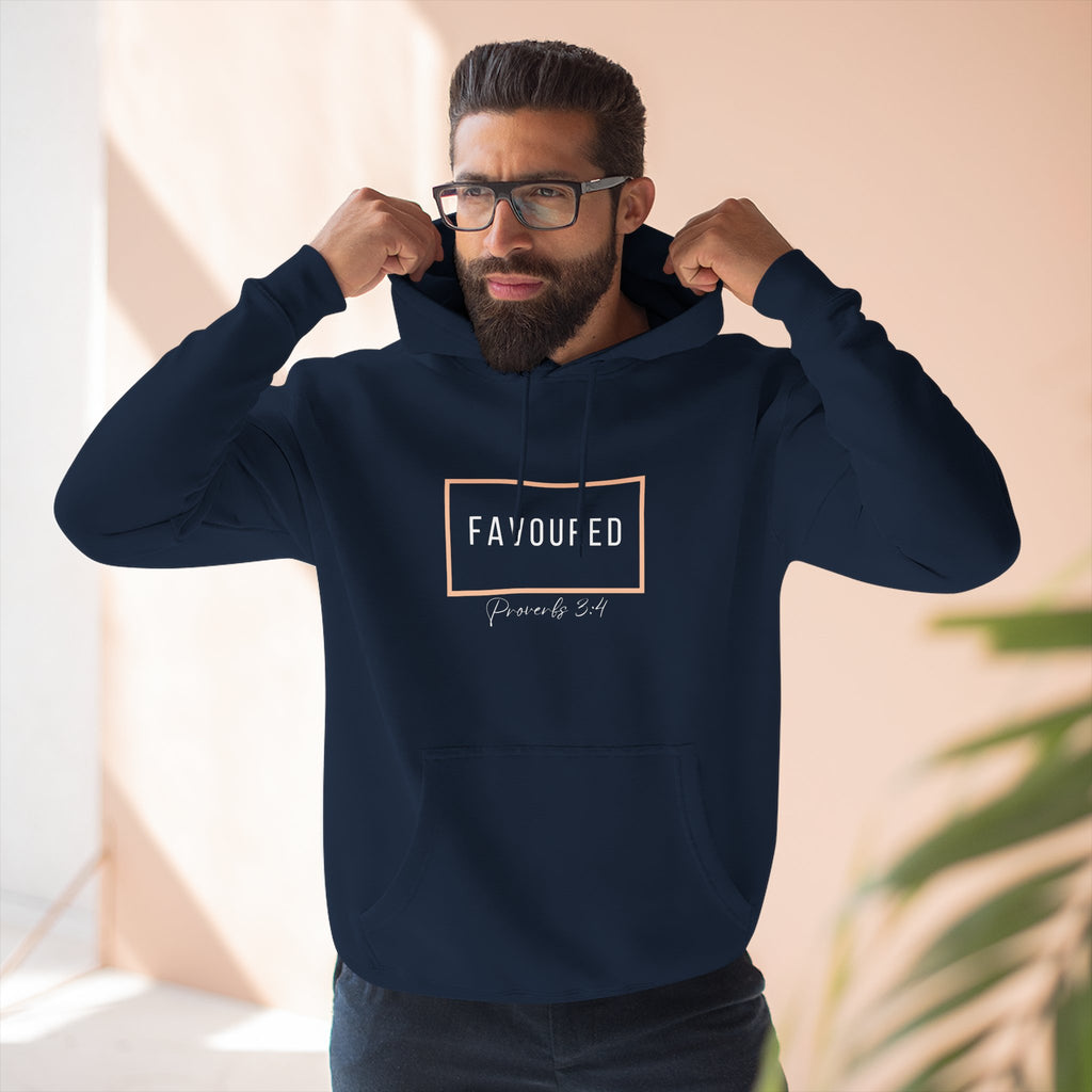 Favoured Christian Hoodie – Proverbs 3:4 Scripture Minimalist Hoodie | Faith-Based Unisex Fleece Pullover