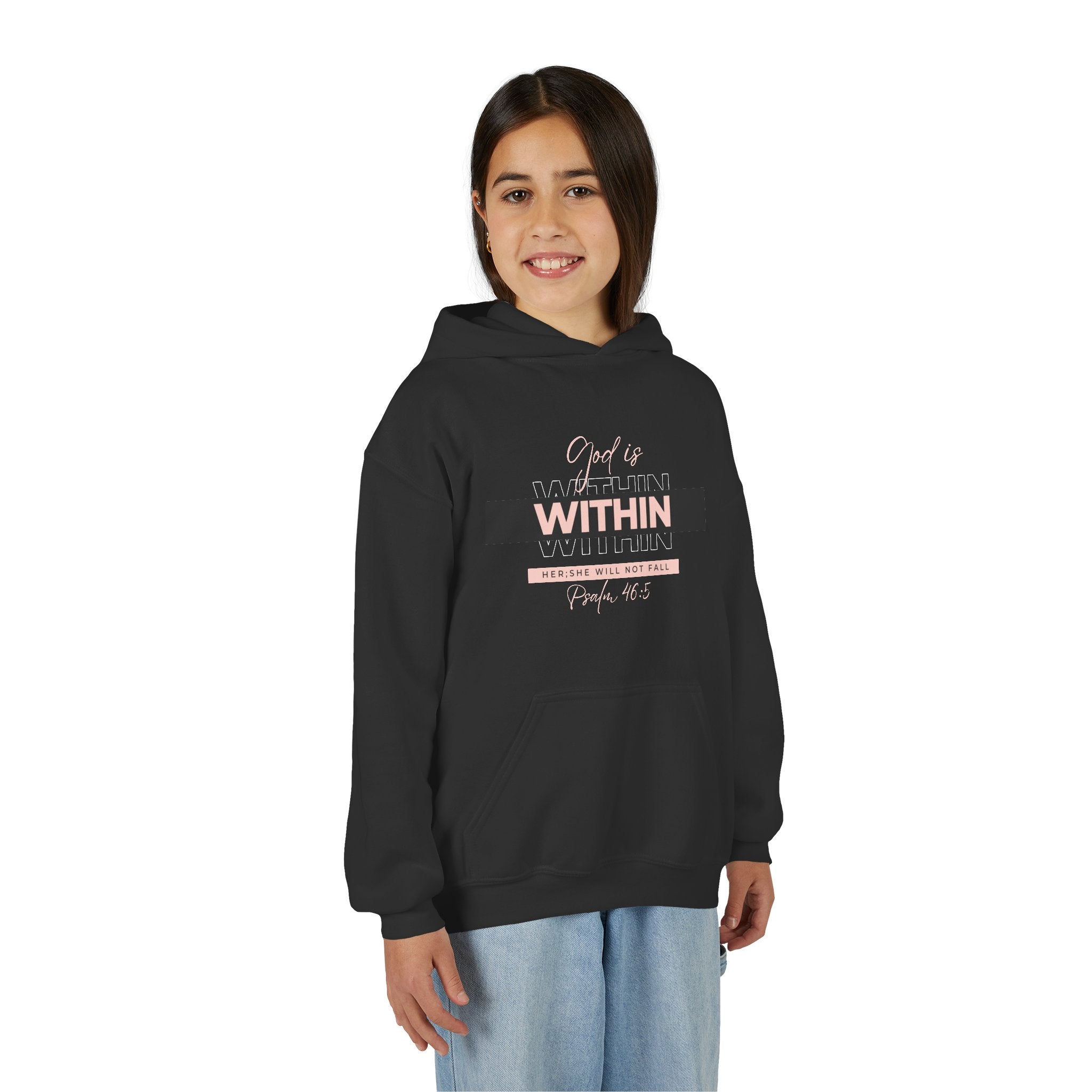 God Is Within Her Youth Hoodie — Psalm 46:5 Christian Hoodie for Girls | Inspirational Faith-Based Kids Pullover