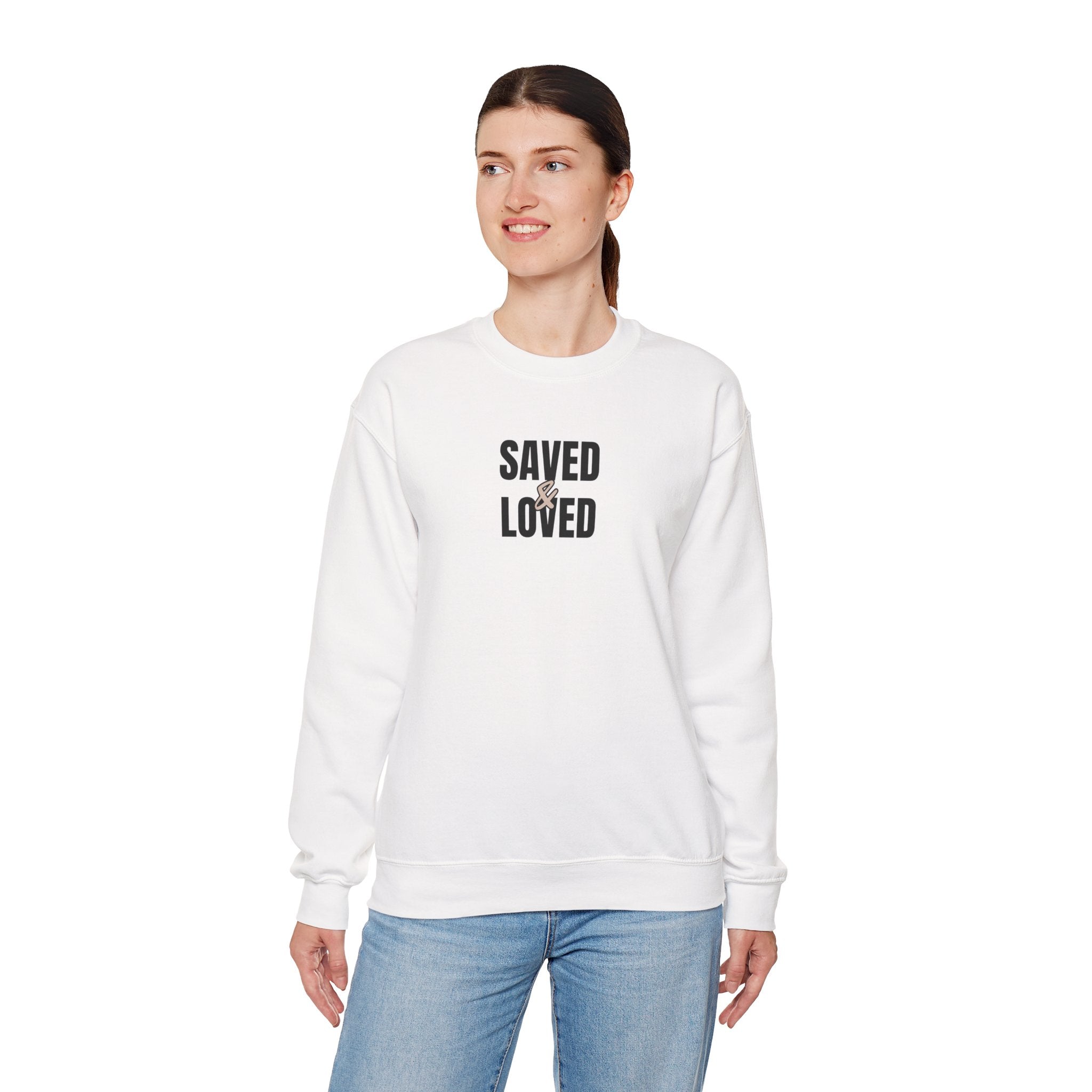 Saved & Loved Crewneck Sweatshirt — Psalm 91:16 Christian Faith Sweatshirt