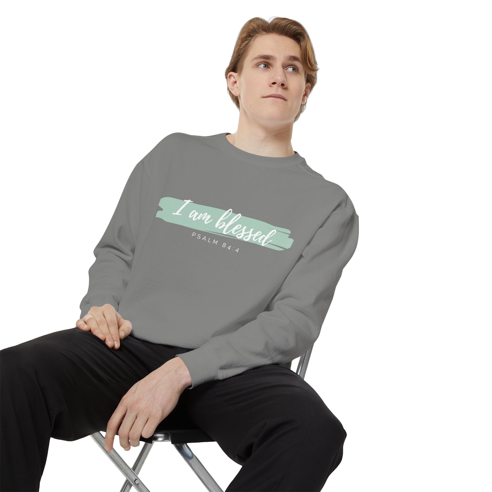 I Am Blessed Sweatshirt – Psalm 84:4 Christian Inspirational Crewneck (Garment-Dyed)