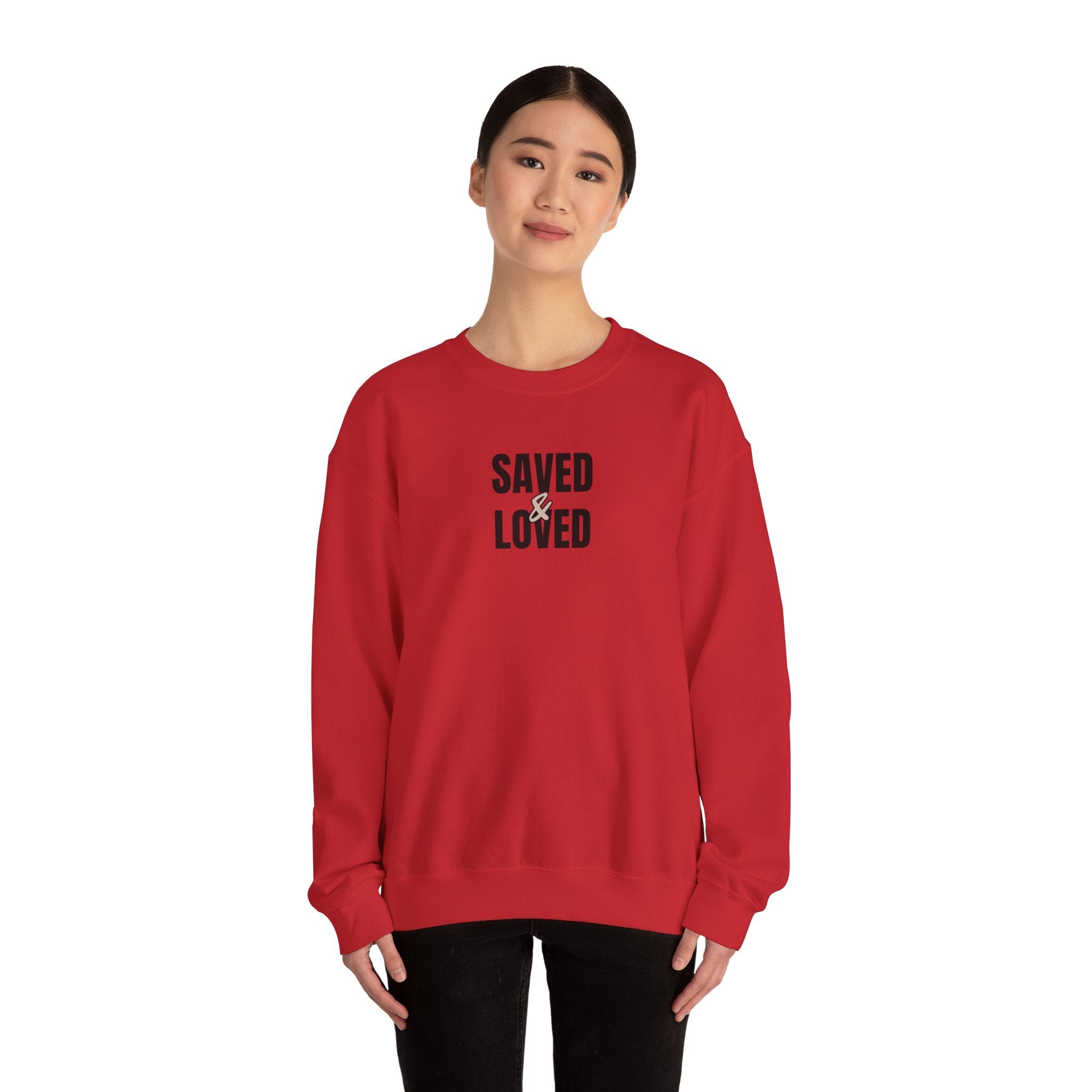 Saved & Loved Crewneck Sweatshirt — Psalm 91:16 Christian Faith Sweatshirt