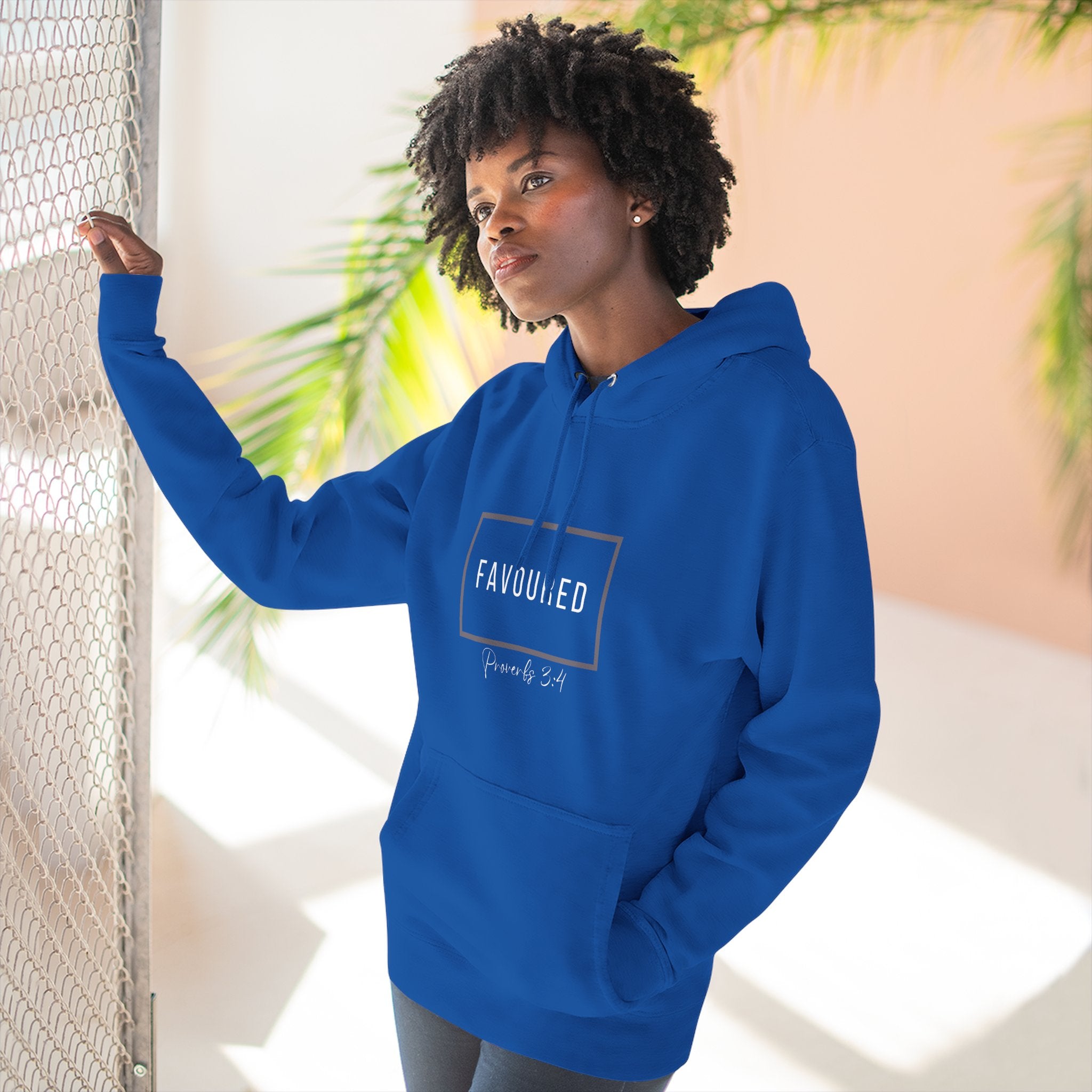 Favoured Christian Hoodie – Proverbs 3:4 Scripture Minimalist Hoodie | Faith-Based Unisex Fleece Pullover