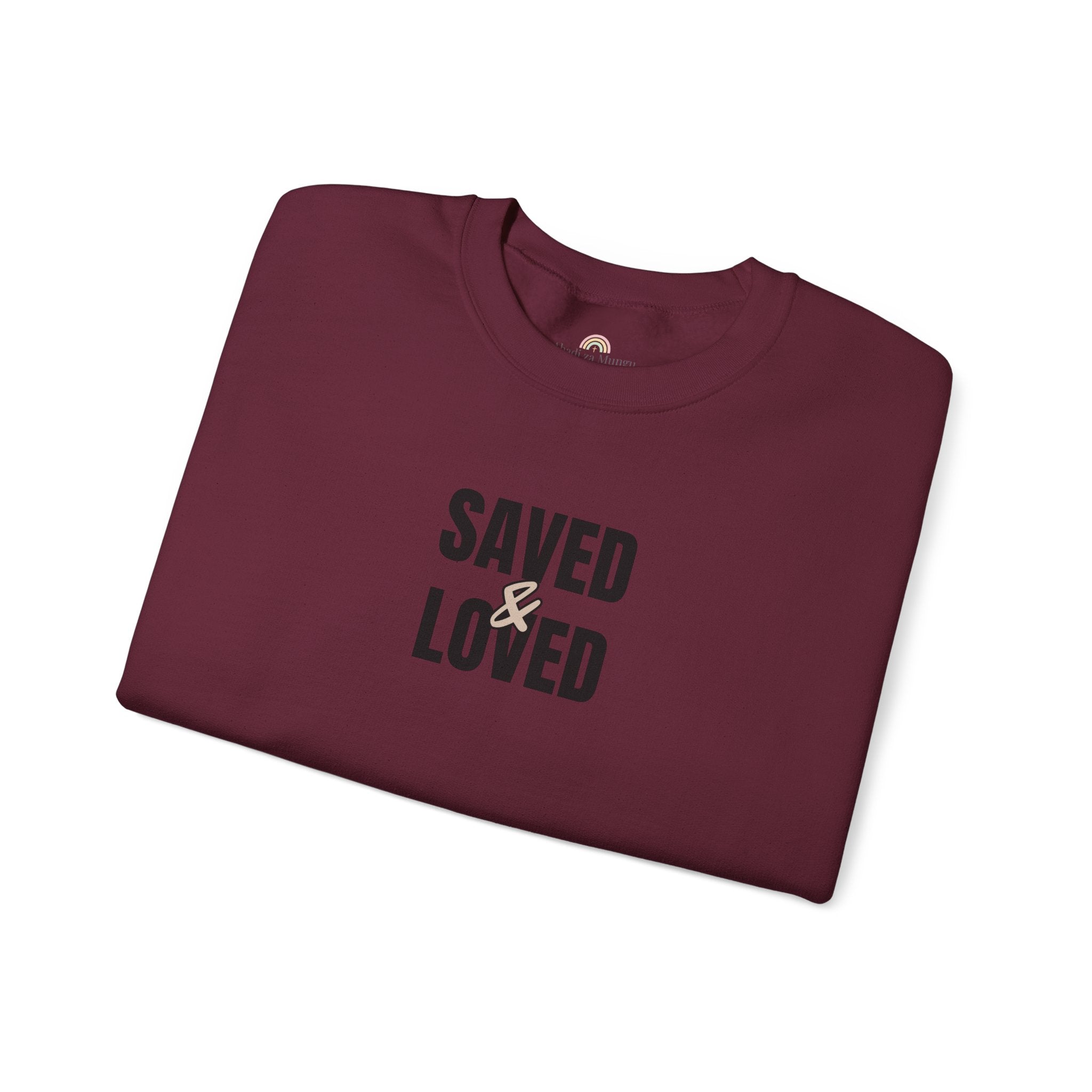 Saved & Loved Crewneck Sweatshirt — Psalm 91:16 Christian Faith Sweatshirt