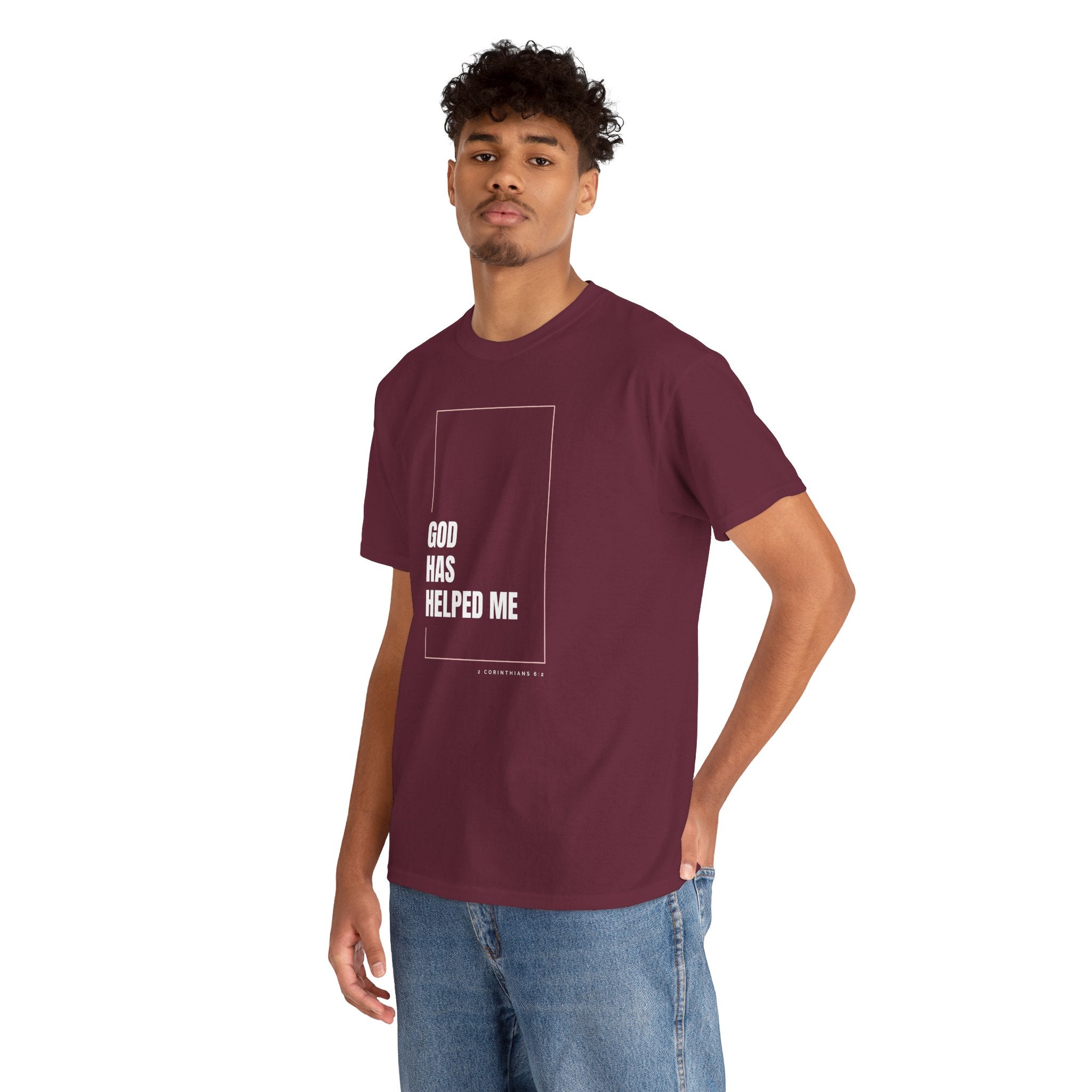 God Has Helped Me Christian T-Shirt – 2 Corinthians 6:2 Faith Tee | Unisex Heavy Cotton Shirt