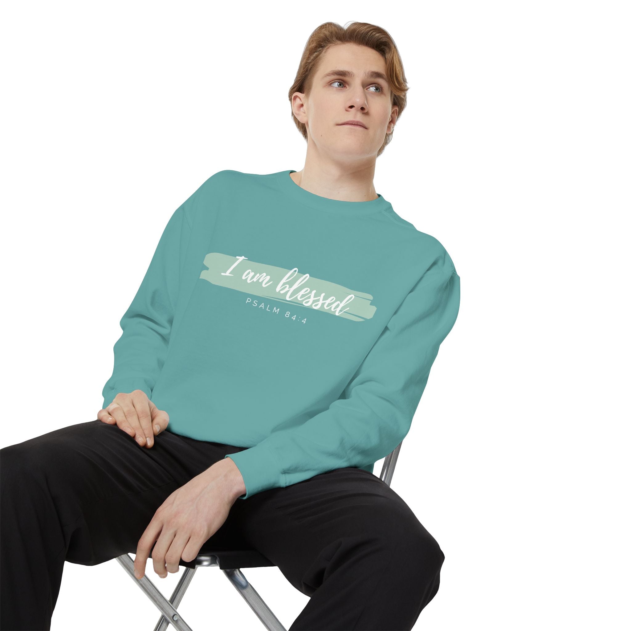 I Am Blessed Sweatshirt – Psalm 84:4 Christian Inspirational Crewneck (Garment-Dyed)