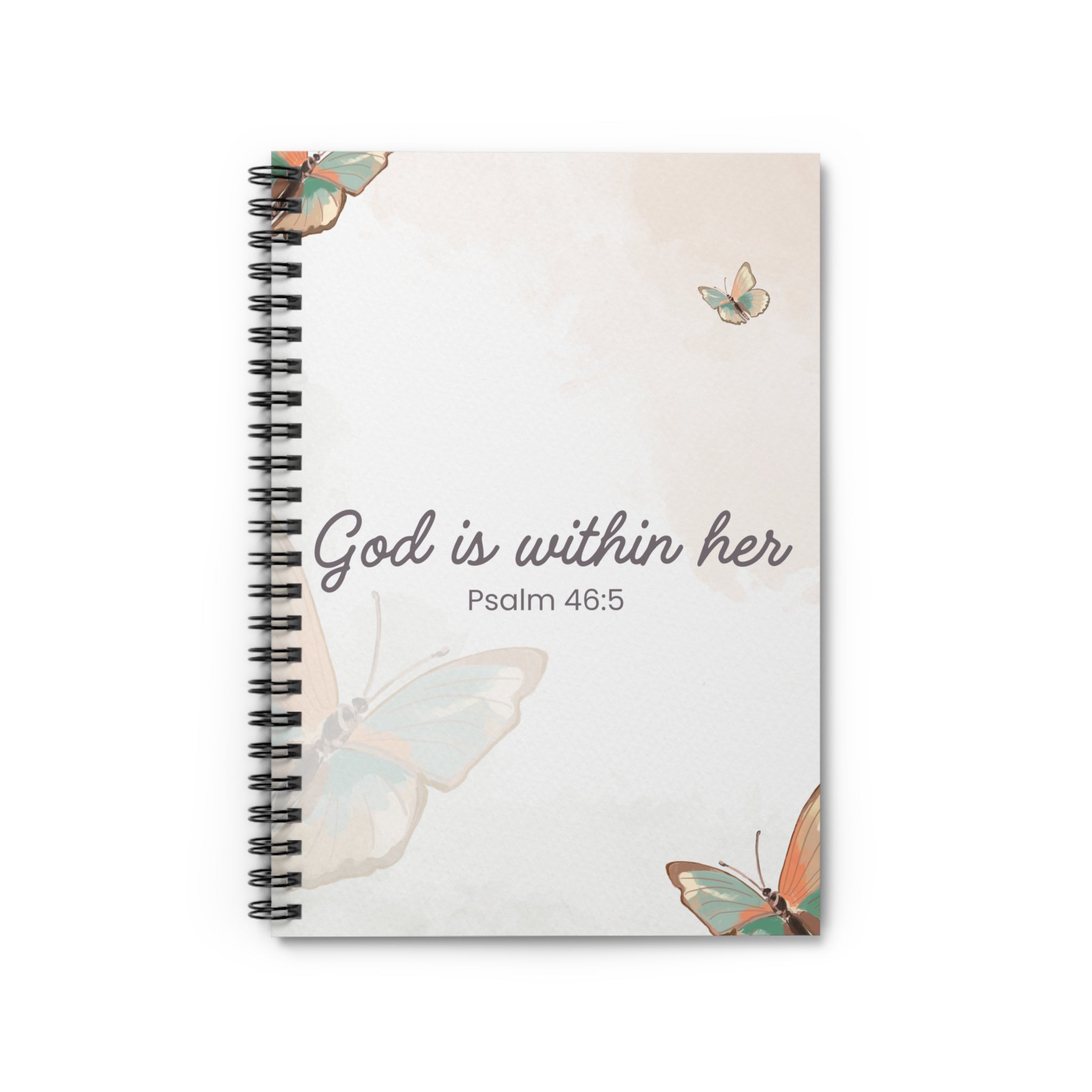 God Is Within Her Spiral Notebook — Psalm 46:5 Floral Butterfly Christian Journal for Women