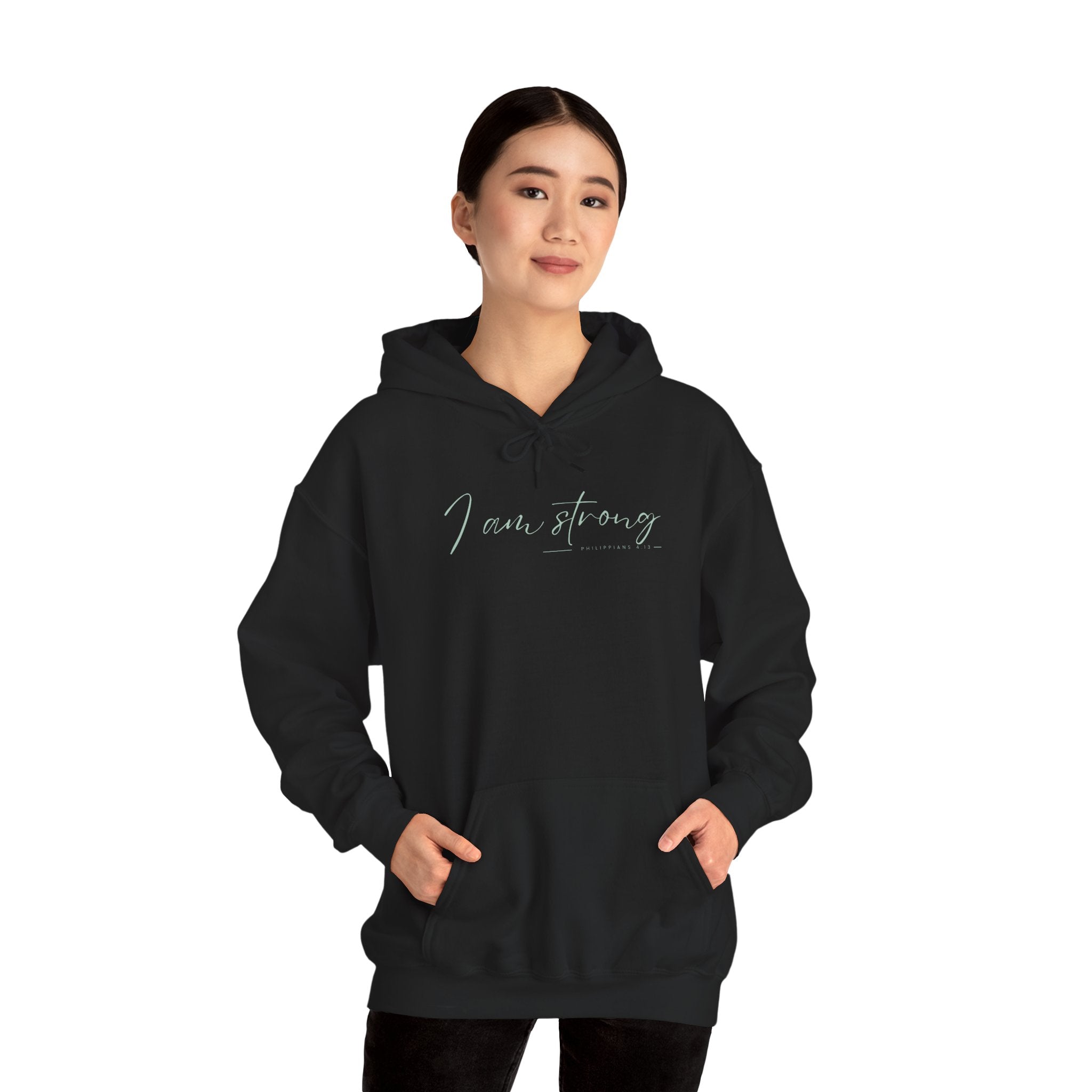 I Am Strong Hoodie – Philippians 4:13 Christian Unisex Faith Sweatshirt