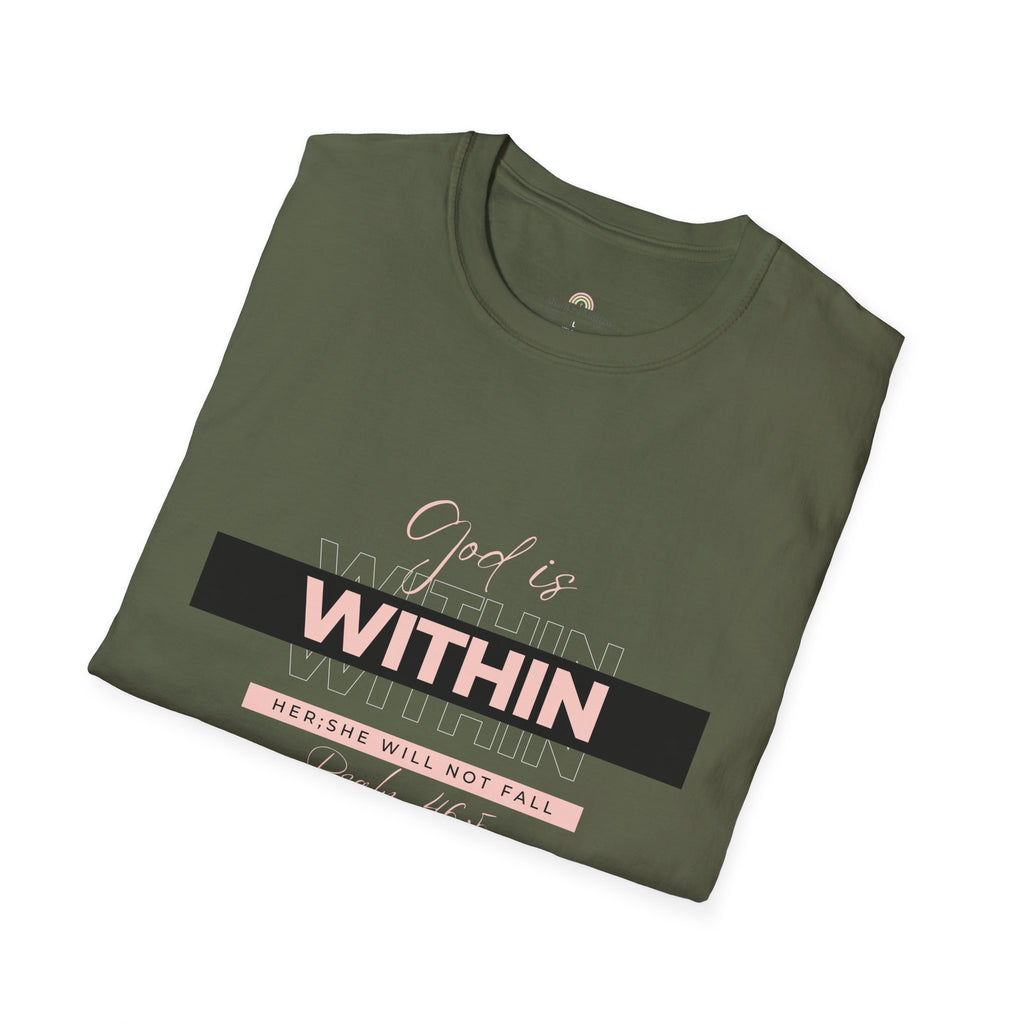Christian T-Shirt – God Is Within Her (Psalm 46:5) – Inspirational Bible Verse Tee, Faith Apparel for Women