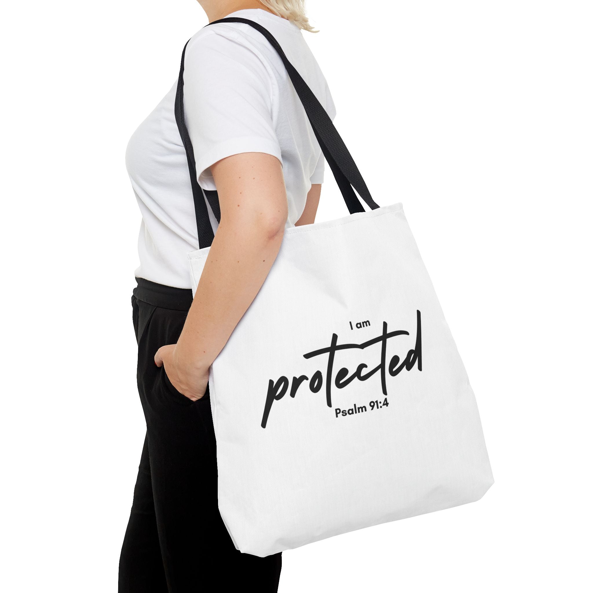 I Am Protected Tote Bag — Psalm 91:4 Christian Scripture Canvas Tote | Faith-Based Carryall