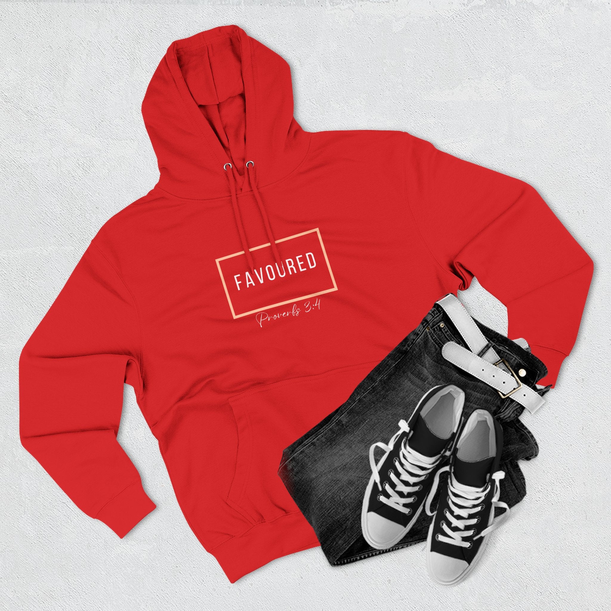 Favoured Christian Hoodie – Proverbs 3:4 Scripture Minimalist Hoodie | Faith-Based Unisex Fleece Pullover