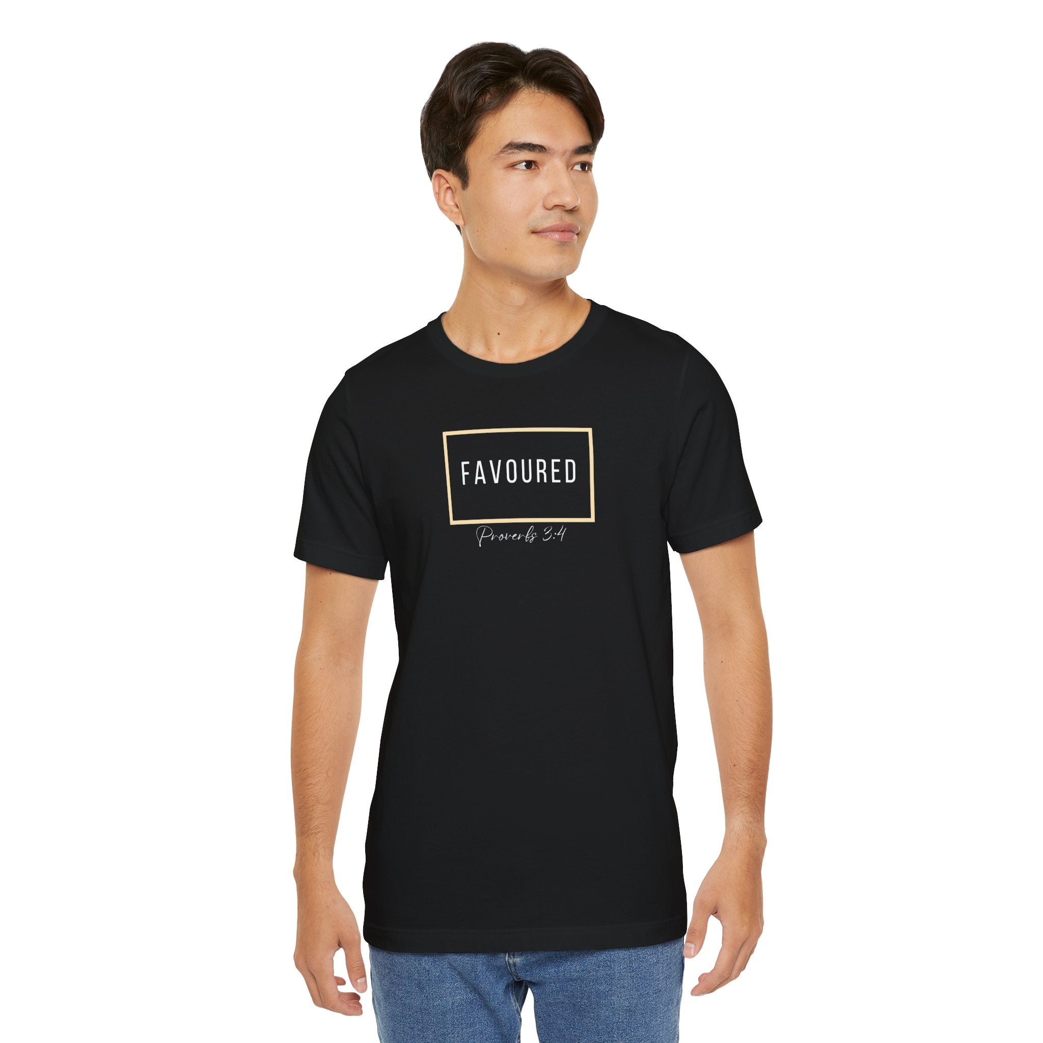 Favoured Christian T-Shirt – Proverbs 3:4 Scripture Tee | Faith-Based Unisex Shirt