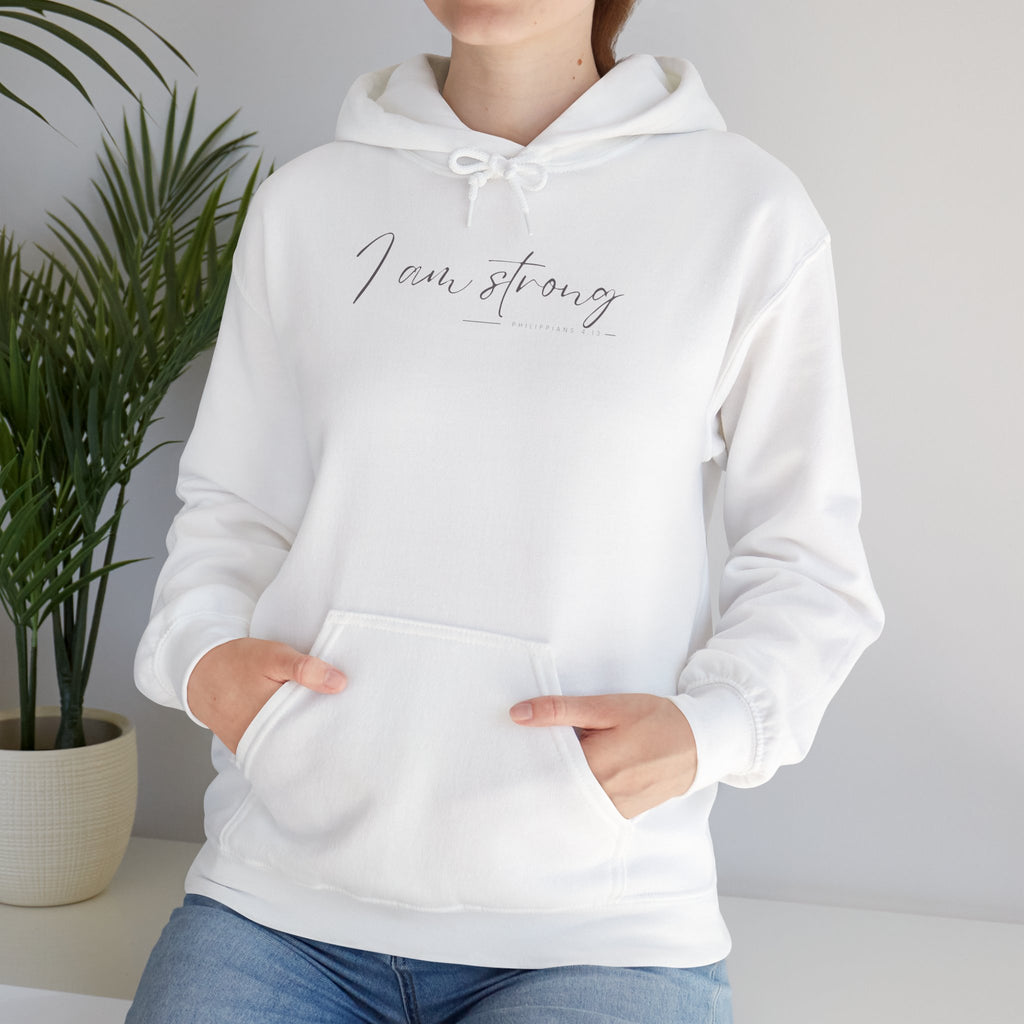 I Am Strong Hoodie – Philippians 4:13 Christian Unisex Faith Sweatshirt