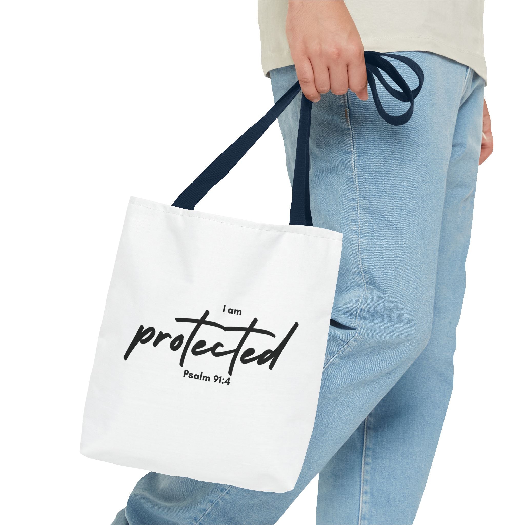 I Am Protected Tote Bag — Psalm 91:4 Christian Scripture Canvas Tote | Faith-Based Carryall