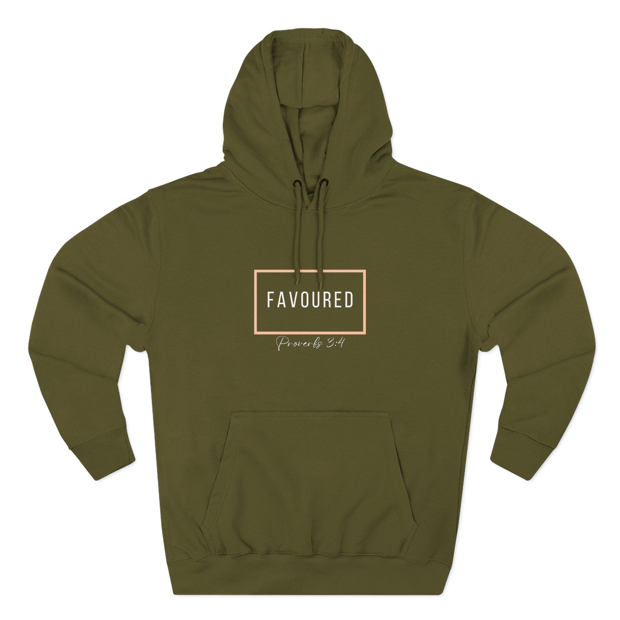 Favoured Christian Hoodie – Proverbs 3:4 Scripture Minimalist Hoodie | Faith-Based Unisex Fleece Pullover