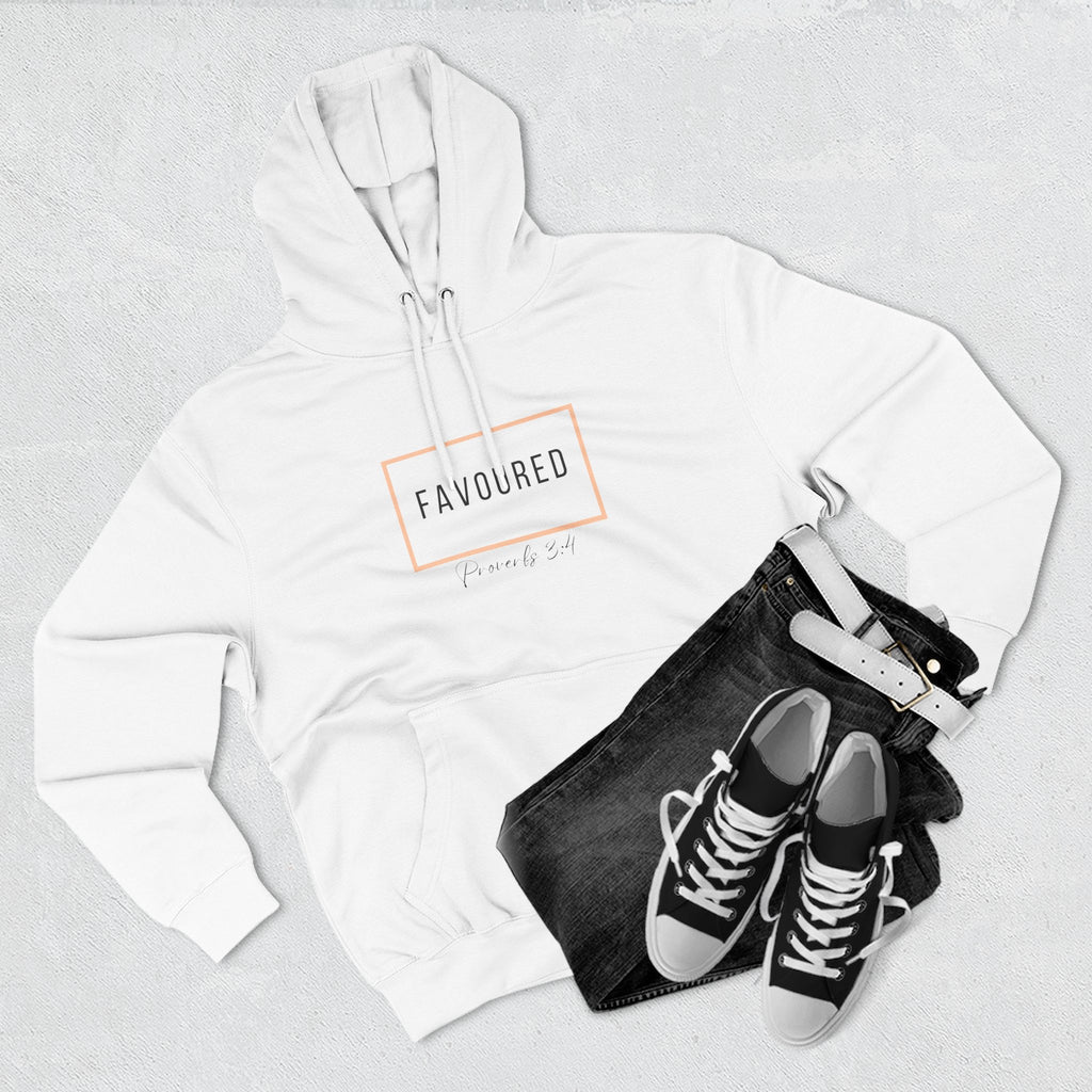 Favoured Christian Hoodie – Proverbs 3:4 Scripture Minimalist Hoodie | Faith-Based Unisex Fleece Pullover
